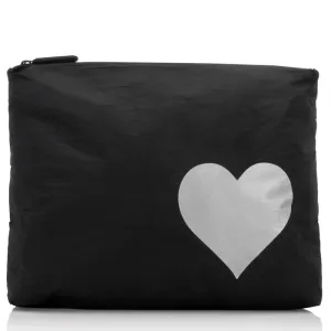 Heart Zipper Pack Black with Silver Heart