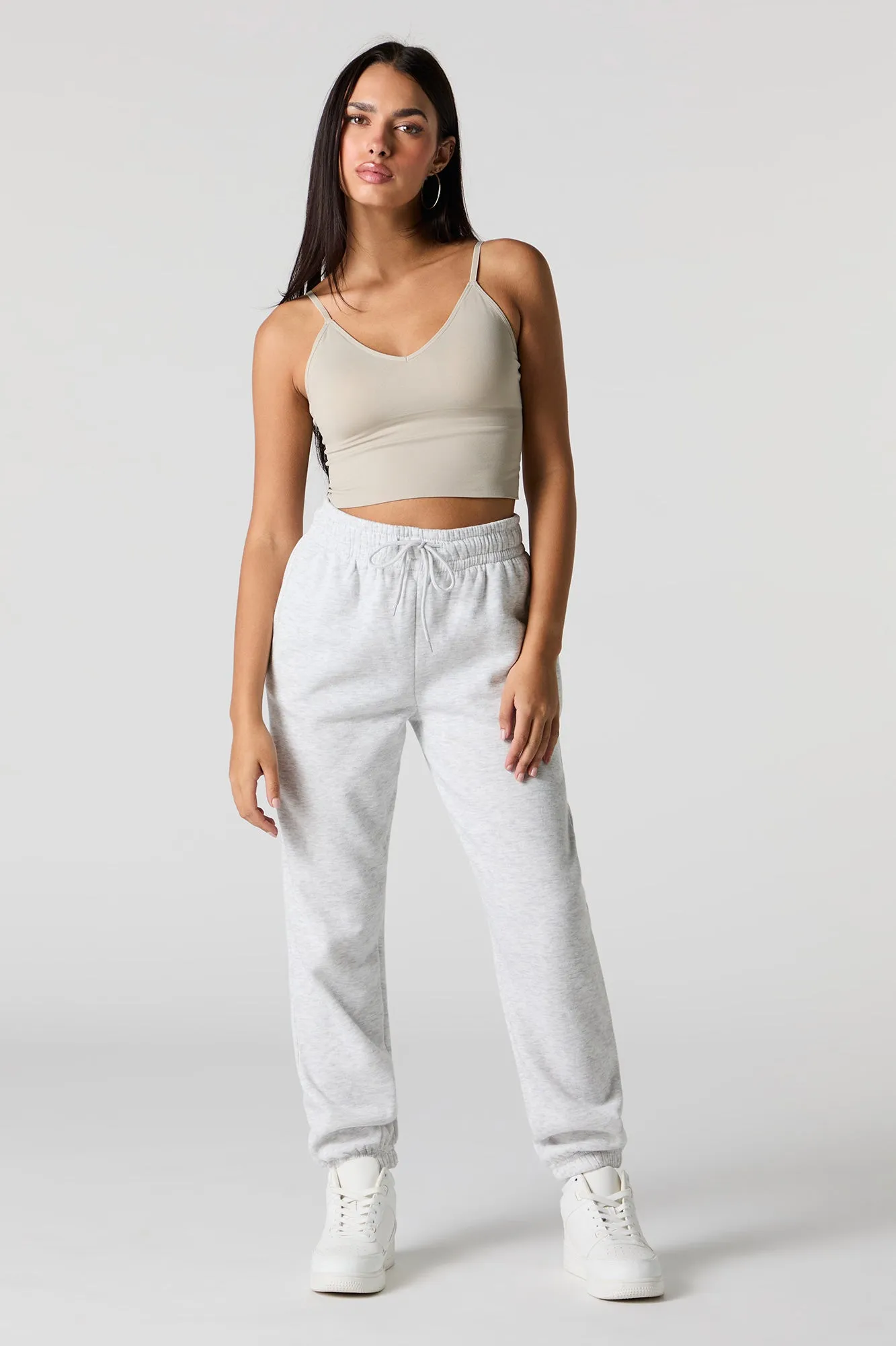 High Rise Solid Fleece Jogger