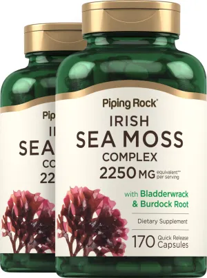 Irish Sea Moss Complex with Bladderwrack & Burdock Root, 2250 mg (per serving), 170 Quick Release Capsules, 2  Bottles