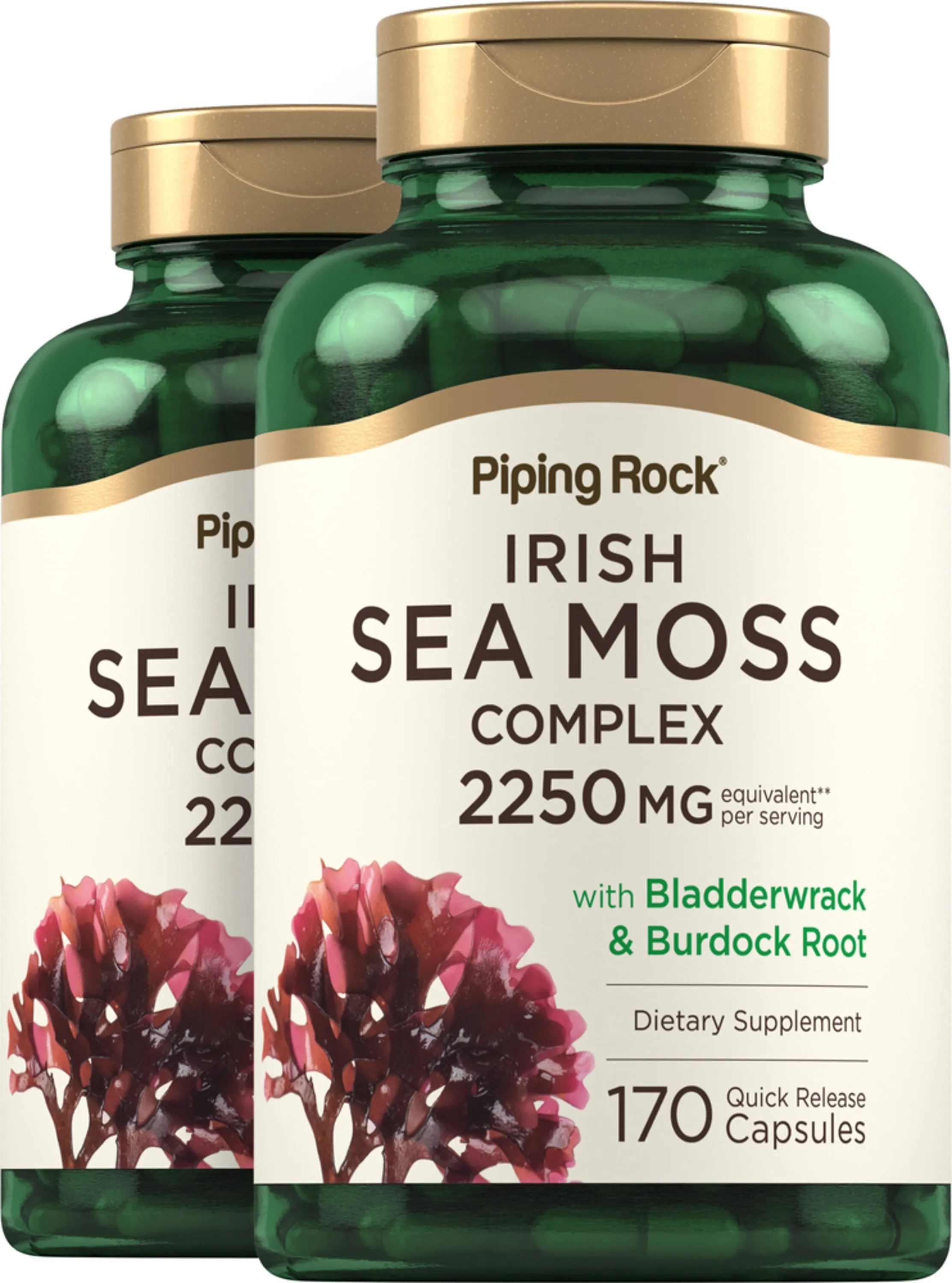 Irish Sea Moss Complex with Bladderwrack & Burdock Root, 2250 mg (per serving), 170 Quick Release Capsules, 2  Bottles
