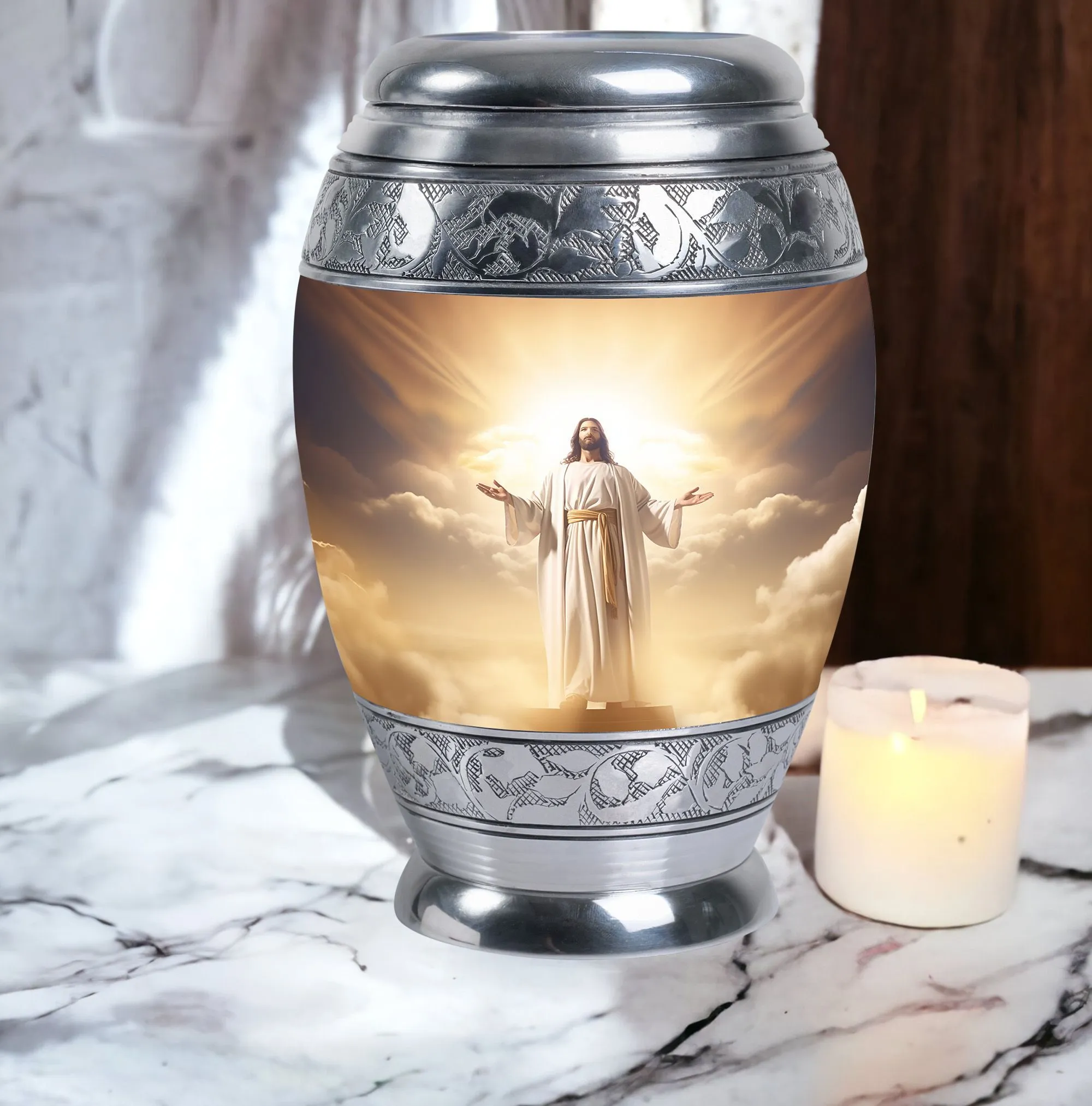 Jesus Christ Cross Commemorative Cremation Urn For Ashes