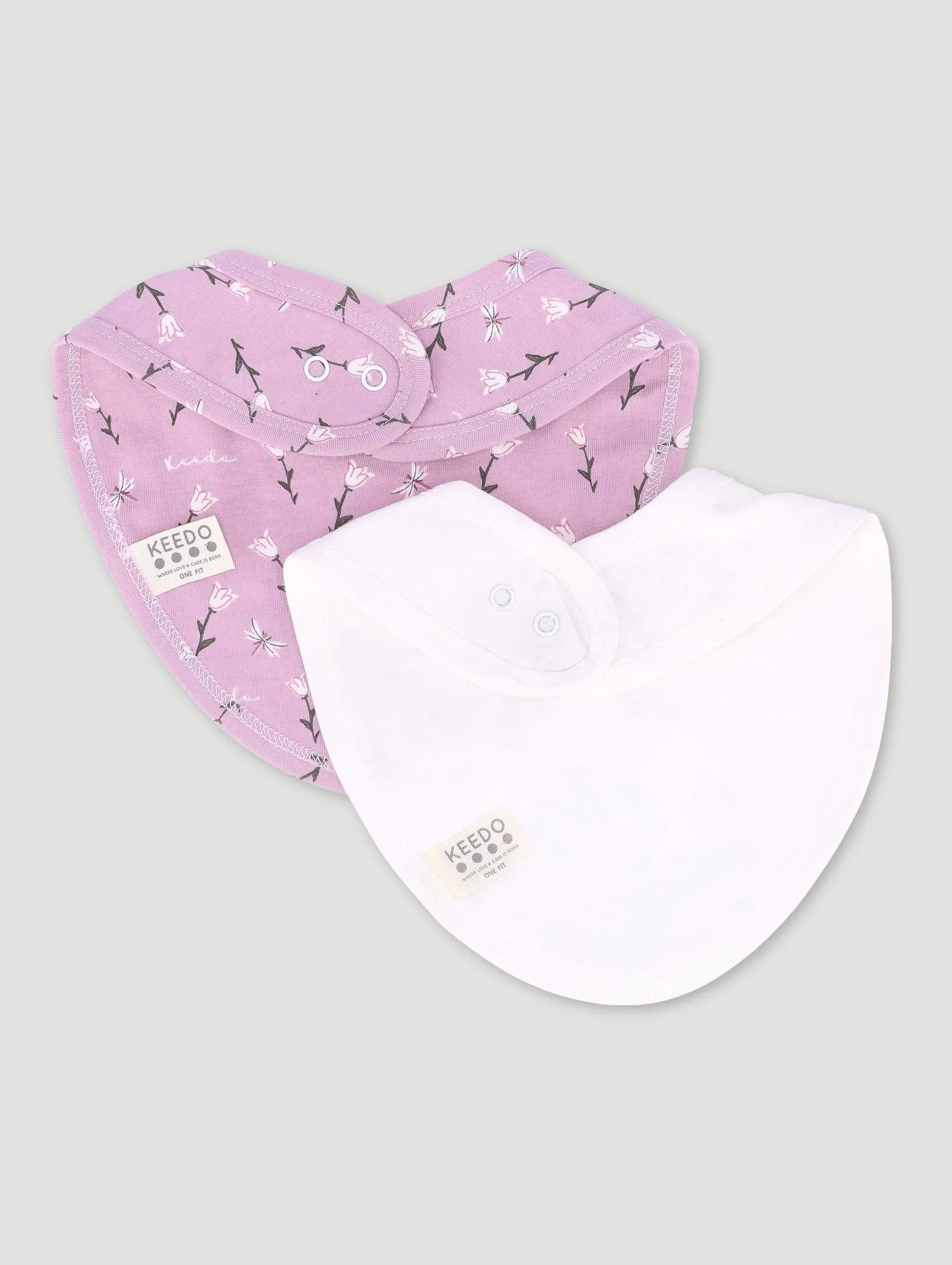 Keedo Baby Girls Lilac & White Floral 2 Pack Bib