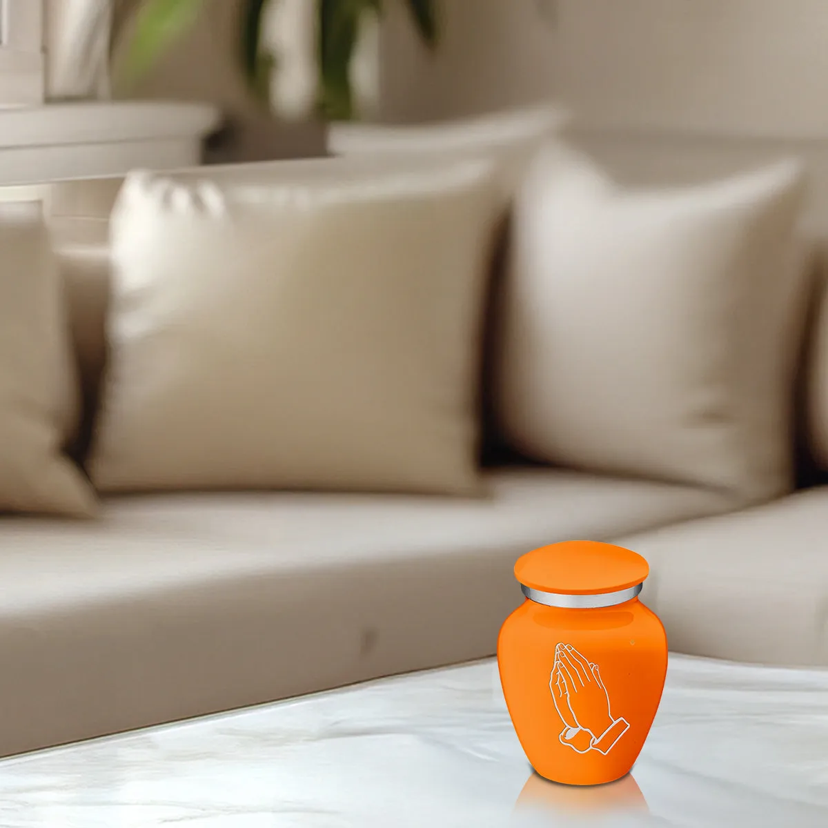 Keepsake Embrace Burnt Orange Praying Hands Cremation Urn
