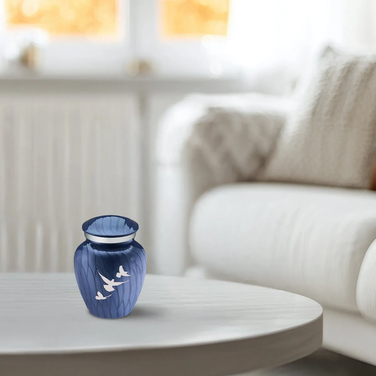 Keepsake Embrace Pearl Cobalt Blue Doves Cremation Urn
