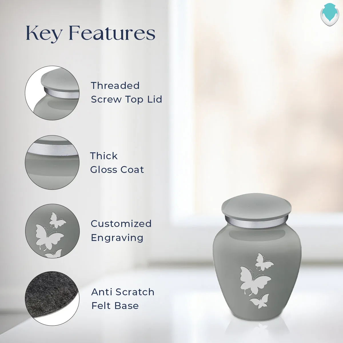 Keepsake Embrace Slate Grey Butterflies Cremation Urn