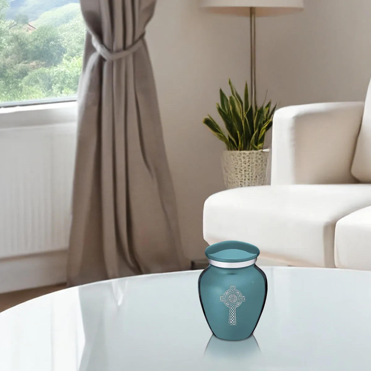 Keepsake Embrace Teal Celtic Cross Cremation Urn