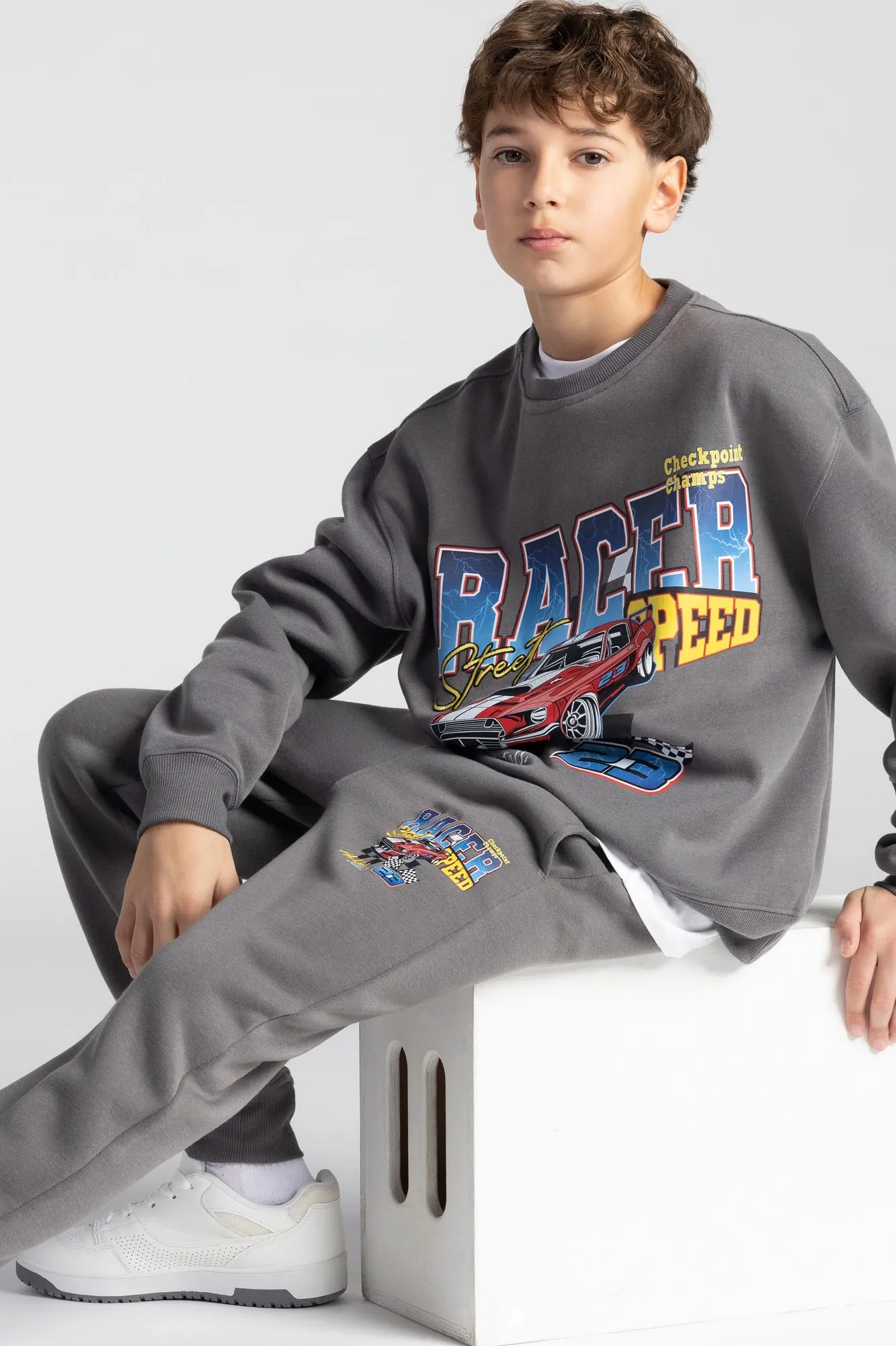 Kids Embroidered Graphic Fleece Sweatshirt