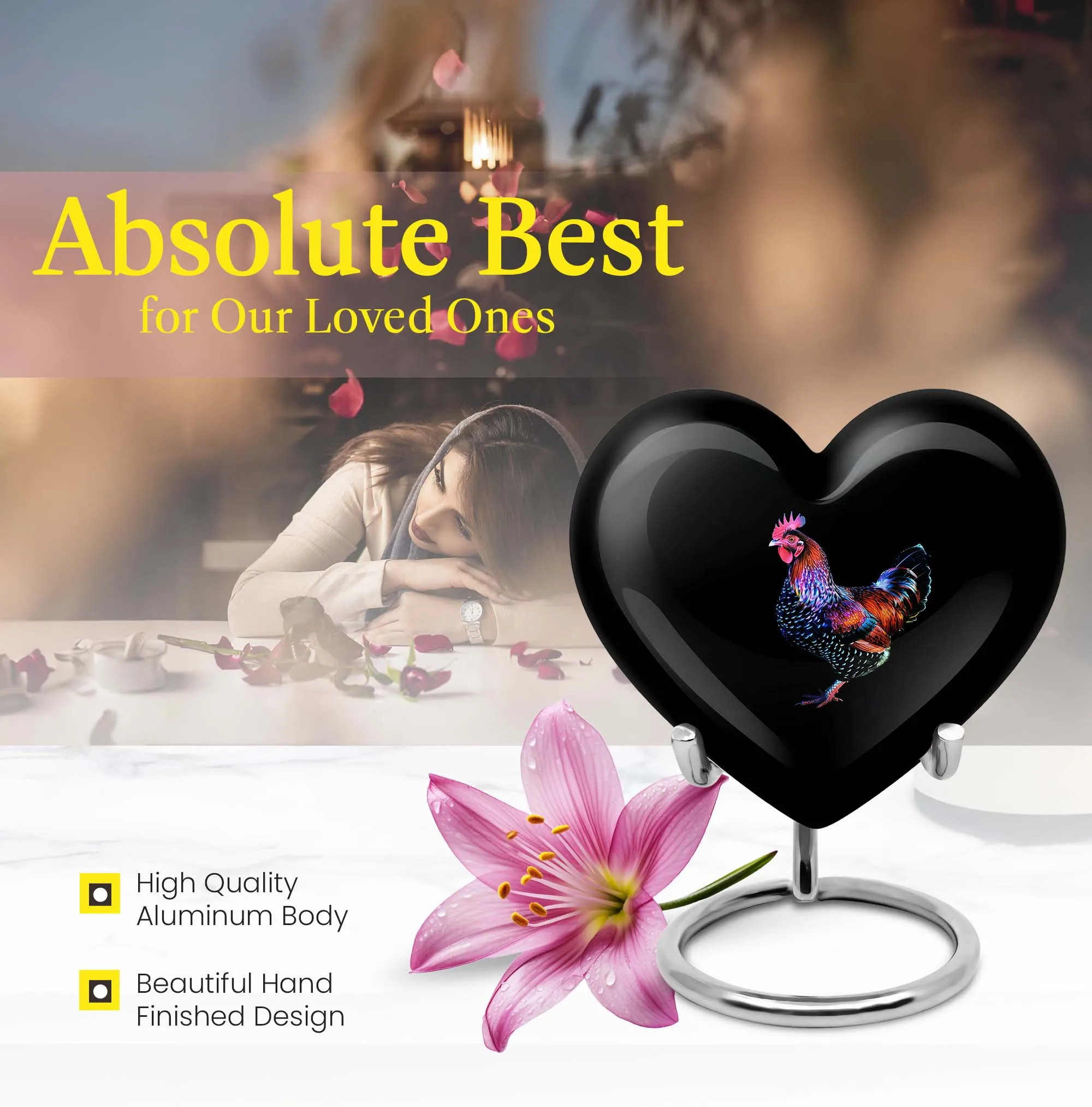 Large Chicken Urn - Distinct Heart Shaped Memorial Urn