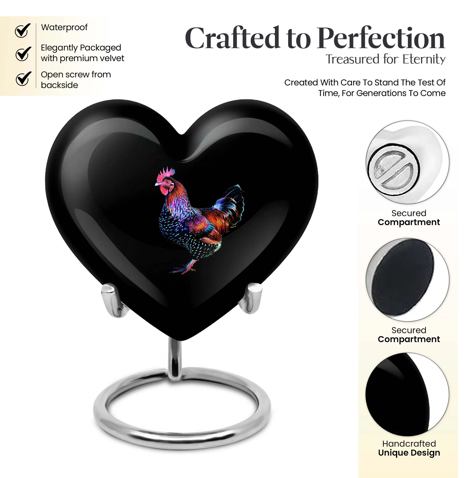 Large Chicken Urn - Distinct Heart Shaped Memorial Urn