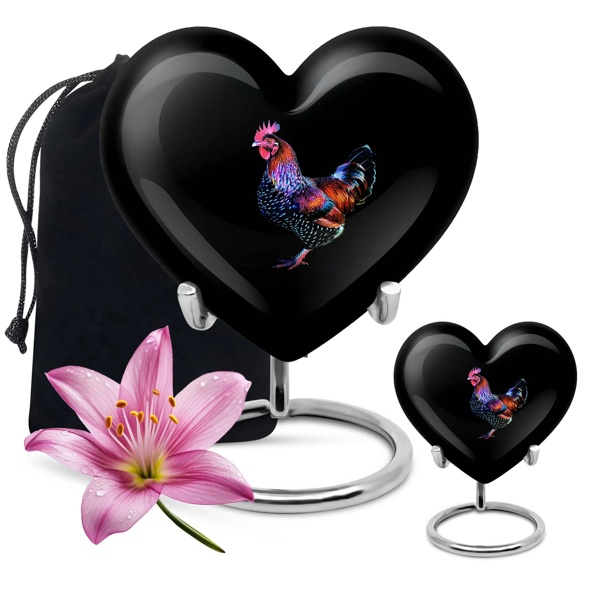 Large Chicken Urn - Distinct Heart Shaped Memorial Urn