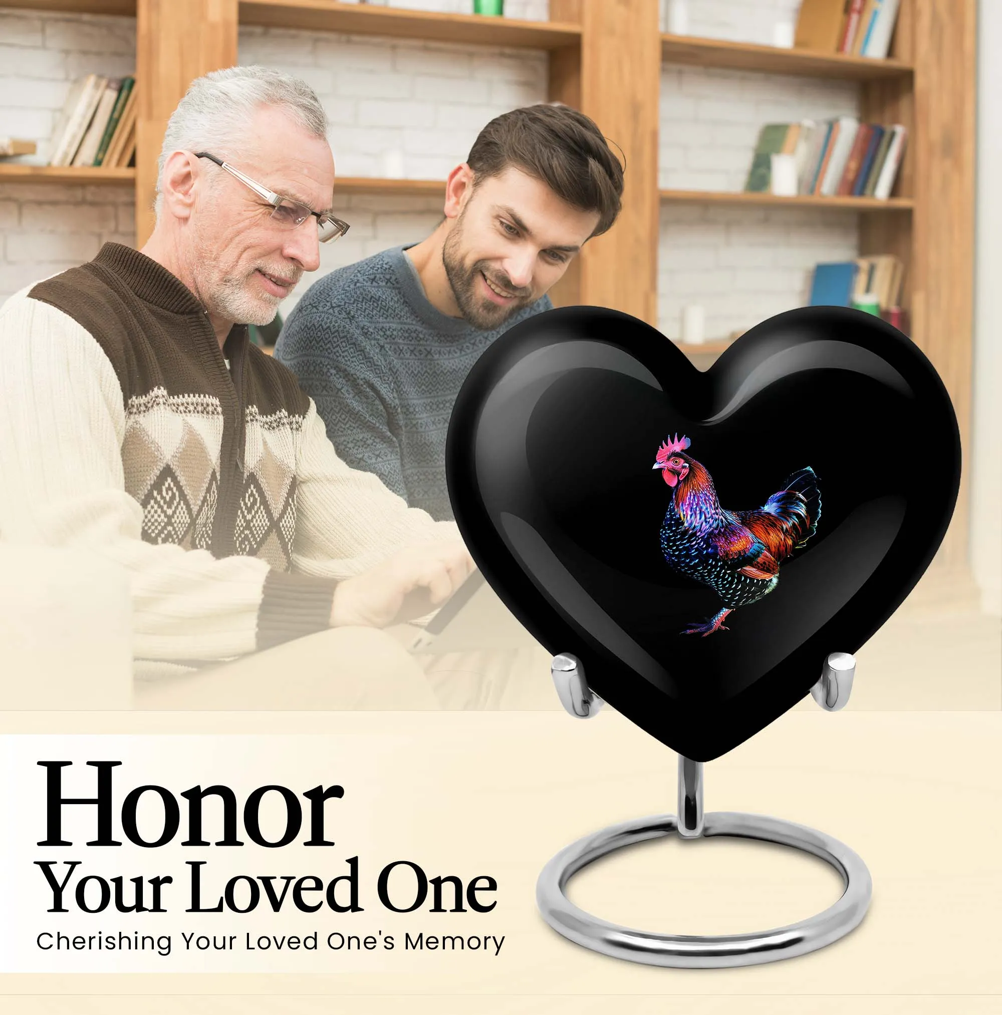 Large Chicken Urn - Distinct Heart Shaped Memorial Urn