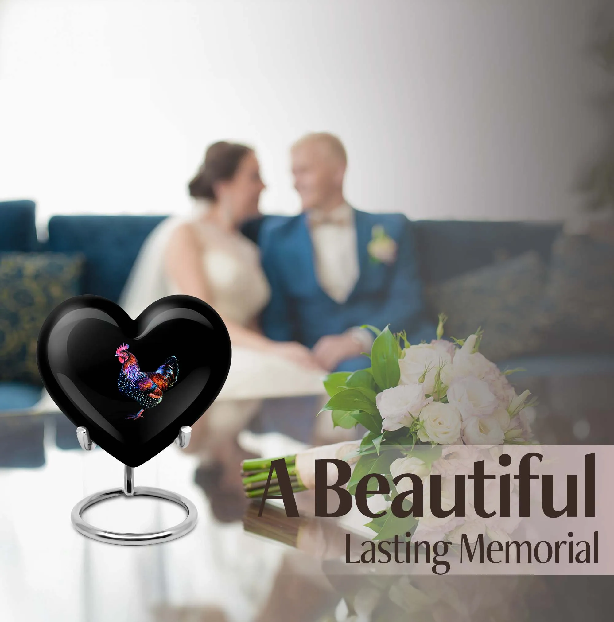 Large Chicken Urn - Distinct Heart Shaped Memorial Urn