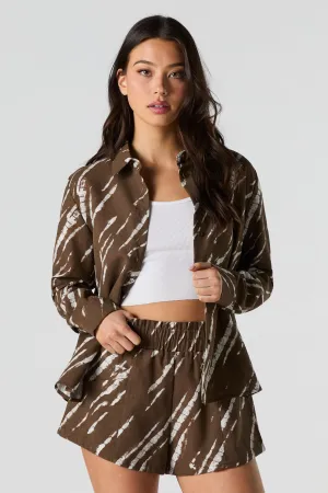 Linen-Blend Button-Up Long Sleeve Top