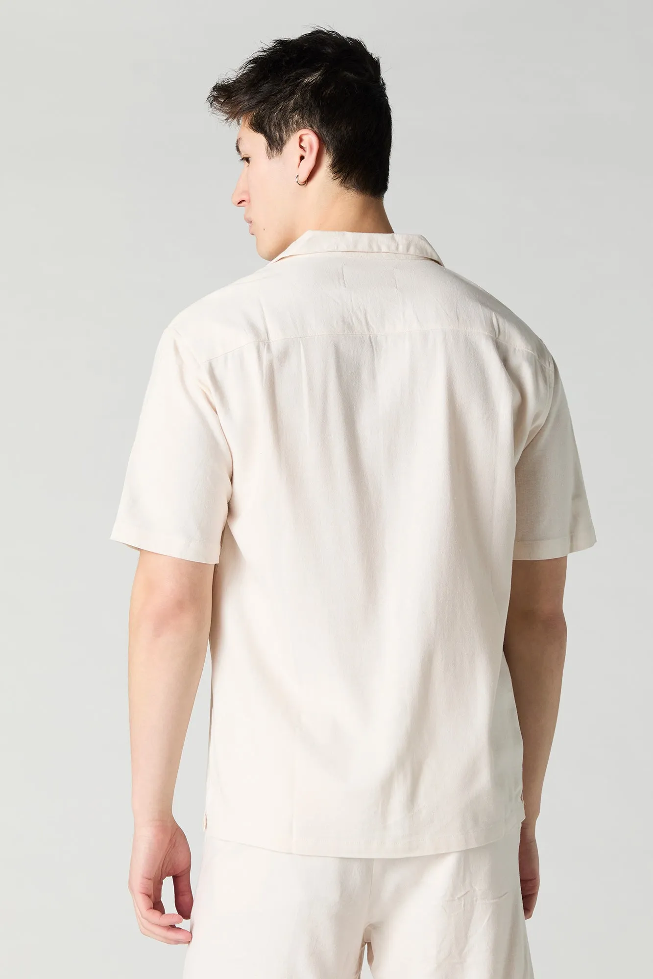 Linen-Blend Button-Up Top