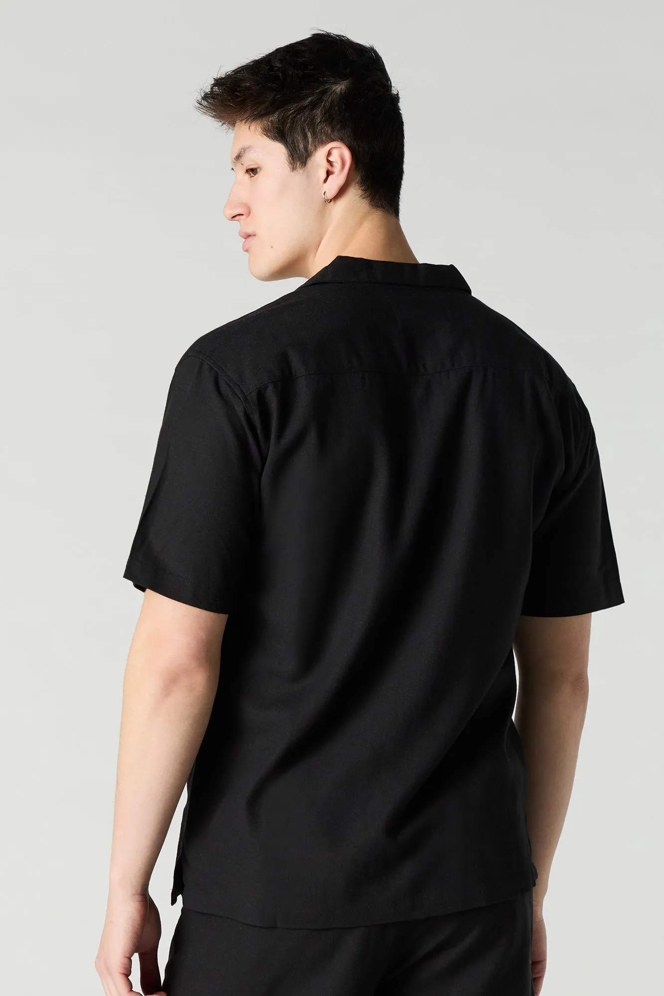 Linen-Blend Button-Up Top