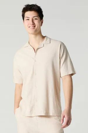Linen-Blend Button-Up Top
