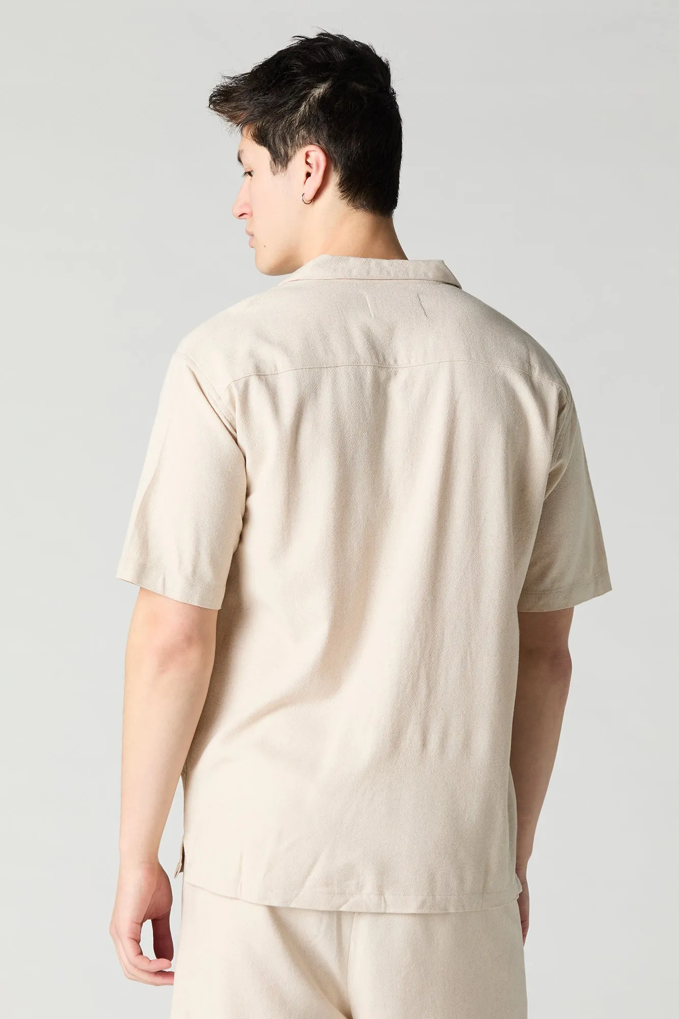 Linen-Blend Button-Up Top