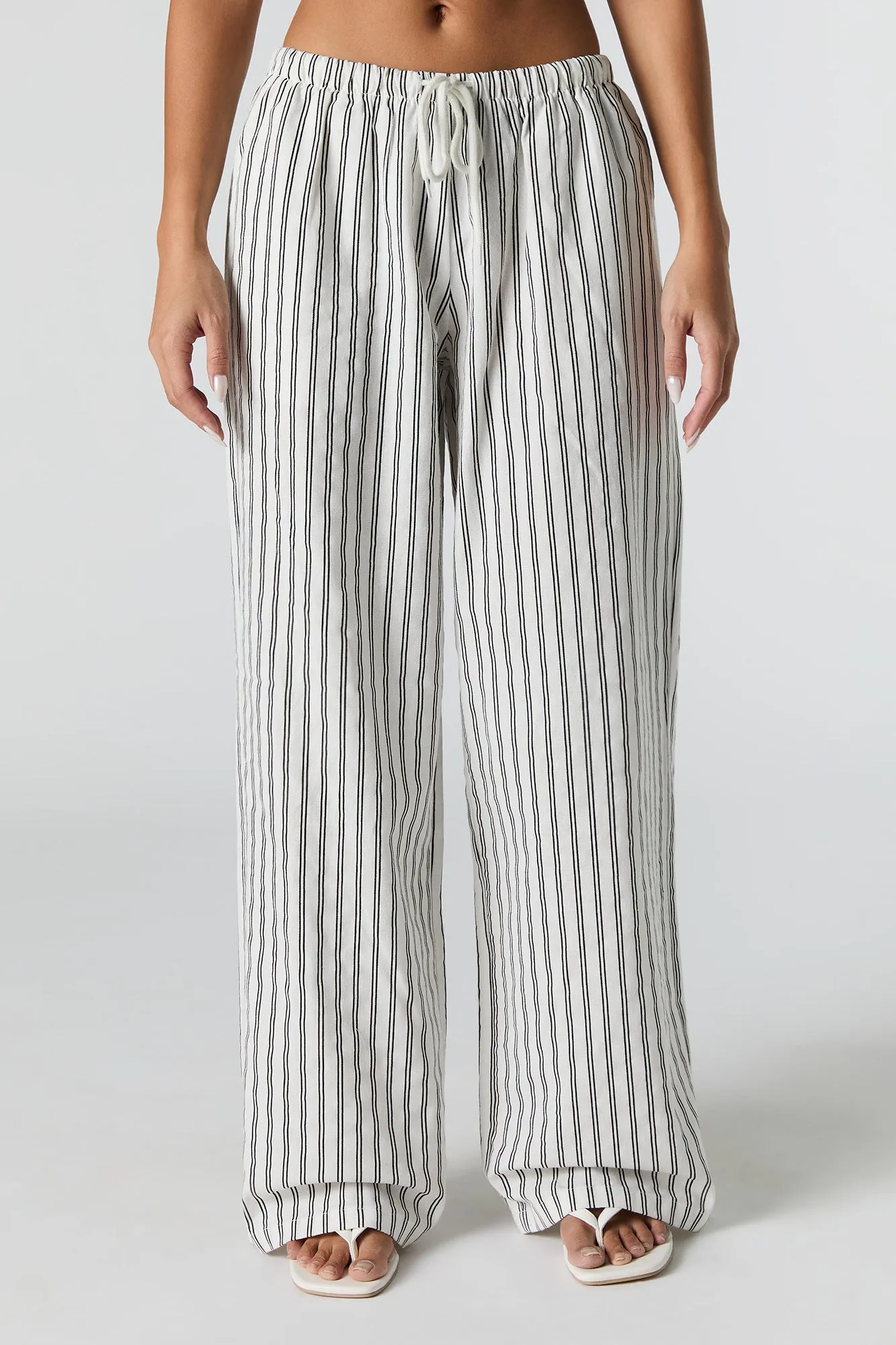 Linen-Blend Drawstring Wide Leg Pant