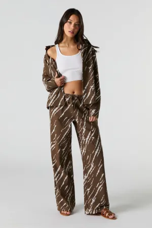 Linen-Blend Drawstring Wide Leg Pant