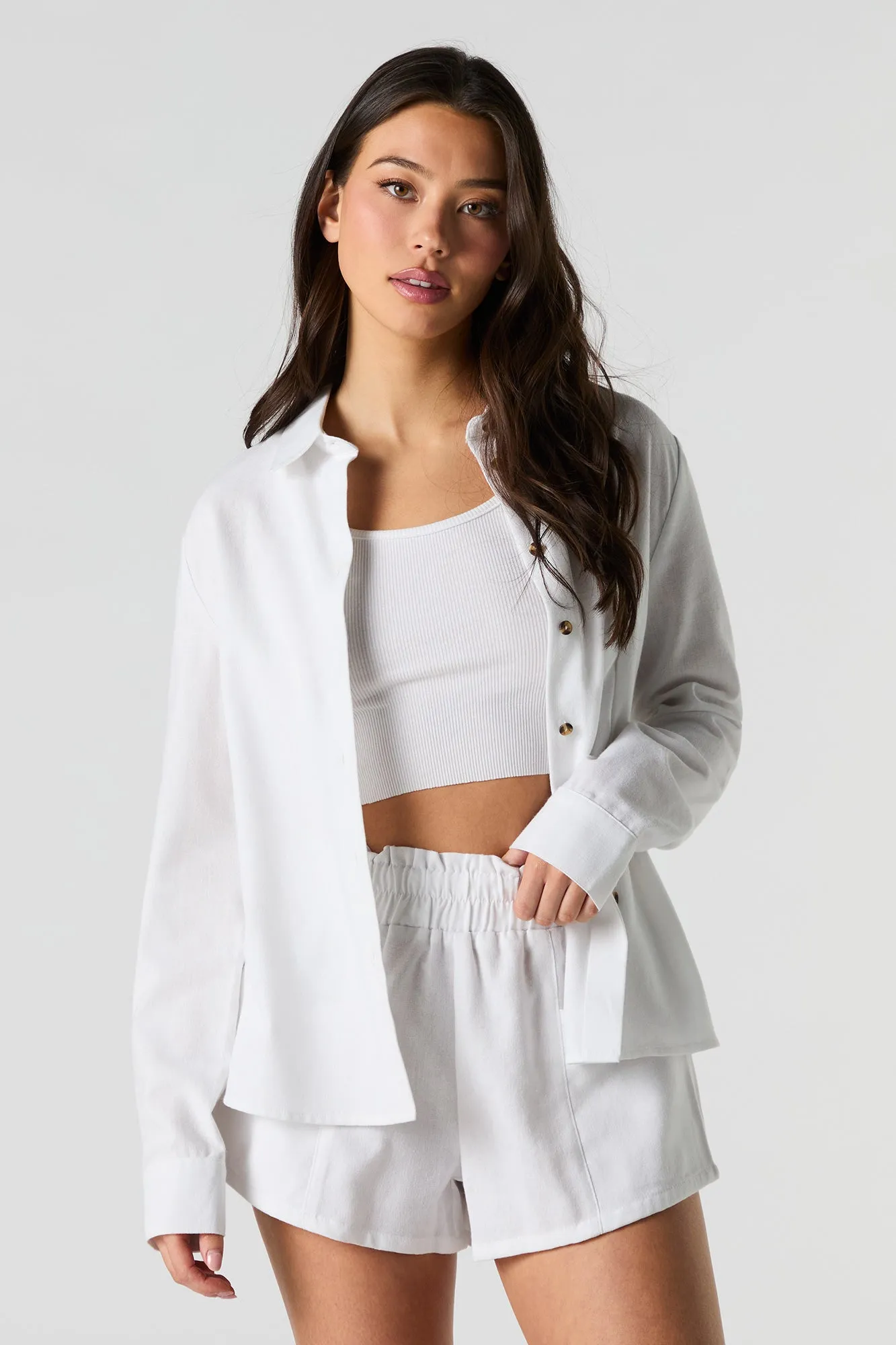 Linen-Blend Flowy Short