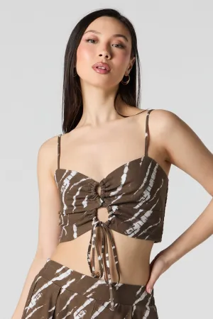 Linen-Blend Keyhole Drawstring Front Cami
