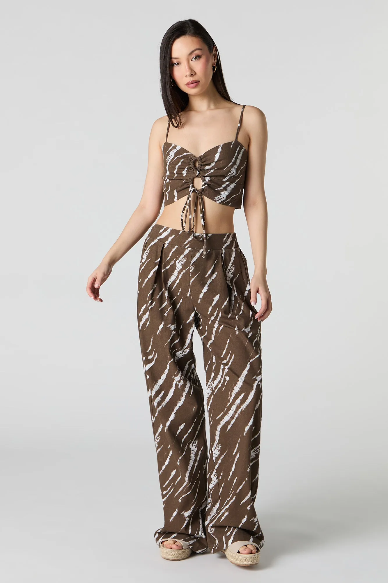 Linen-Blend Pleated Wide Leg Pant