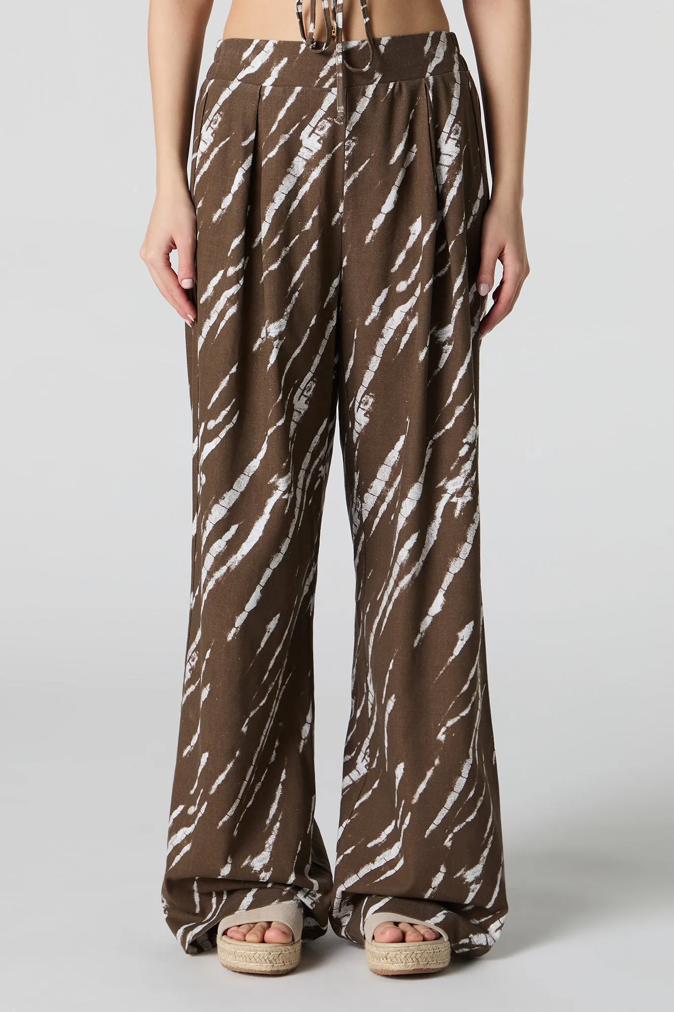 Linen-Blend Pleated Wide Leg Pant
