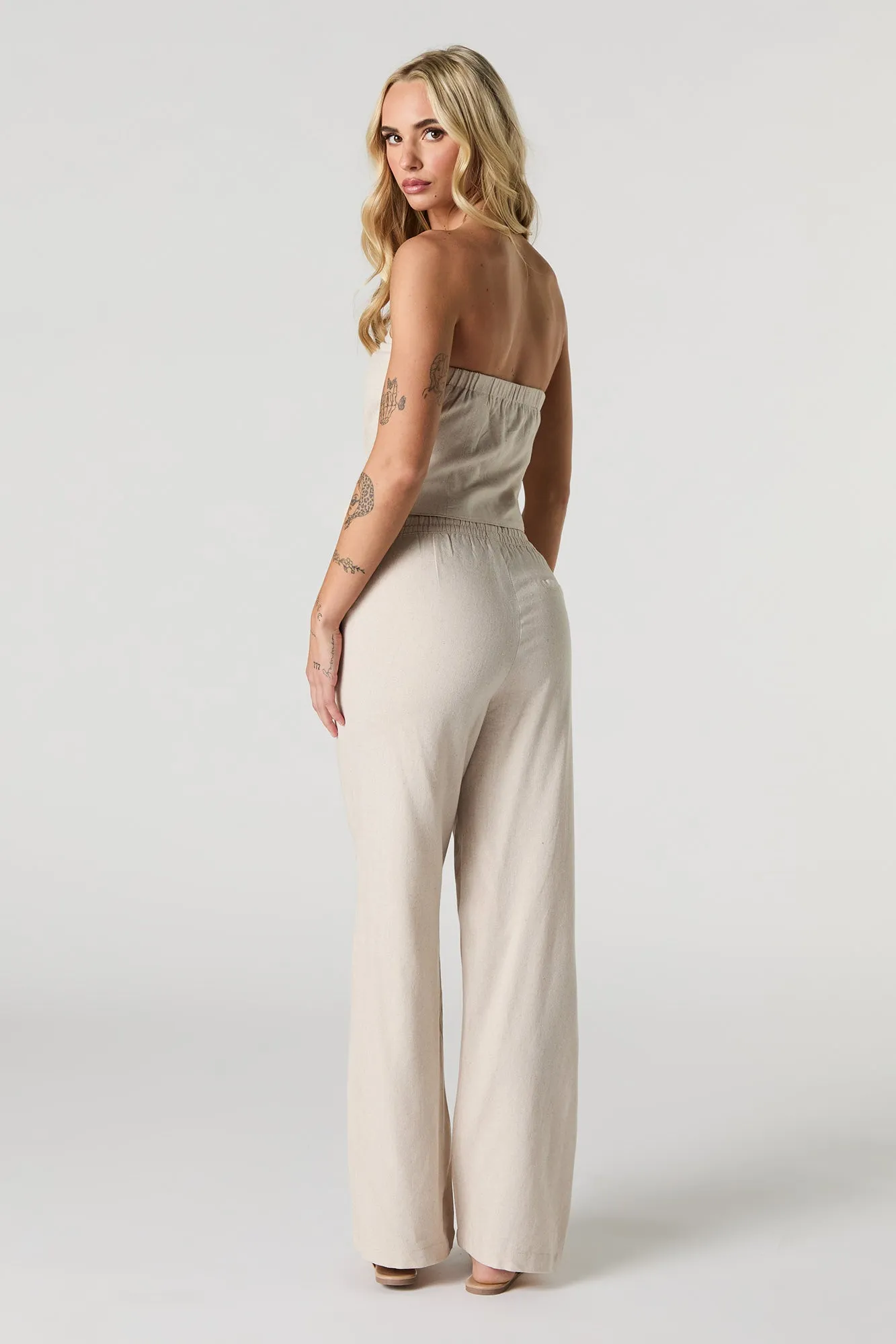 Low Rise Linen-Blend Wide Leg Pant