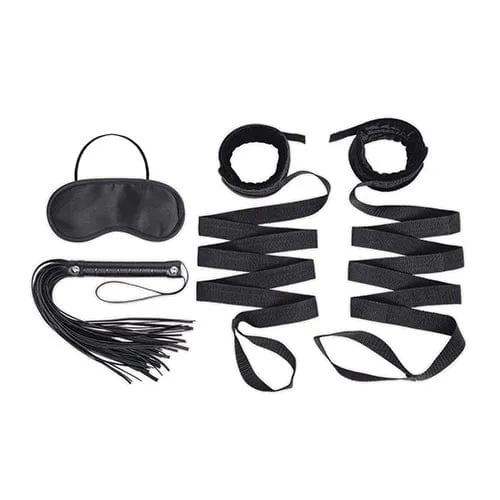 Lux Fetish - 4 Pc Bondage Strap and Flogger BDSM Kit (Black)