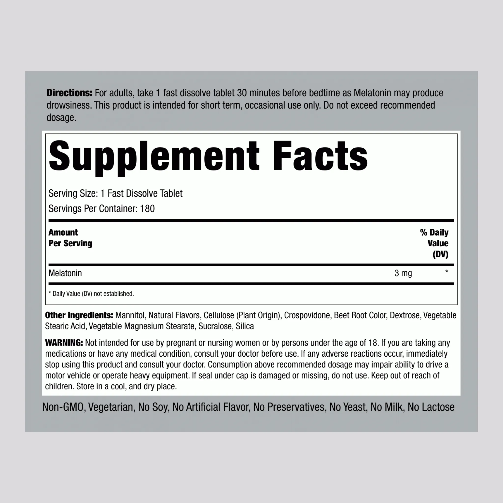Melatonin (Natural Berry), 3 mg, 180 Fast Dissolve Tablets, 2  Bottles
