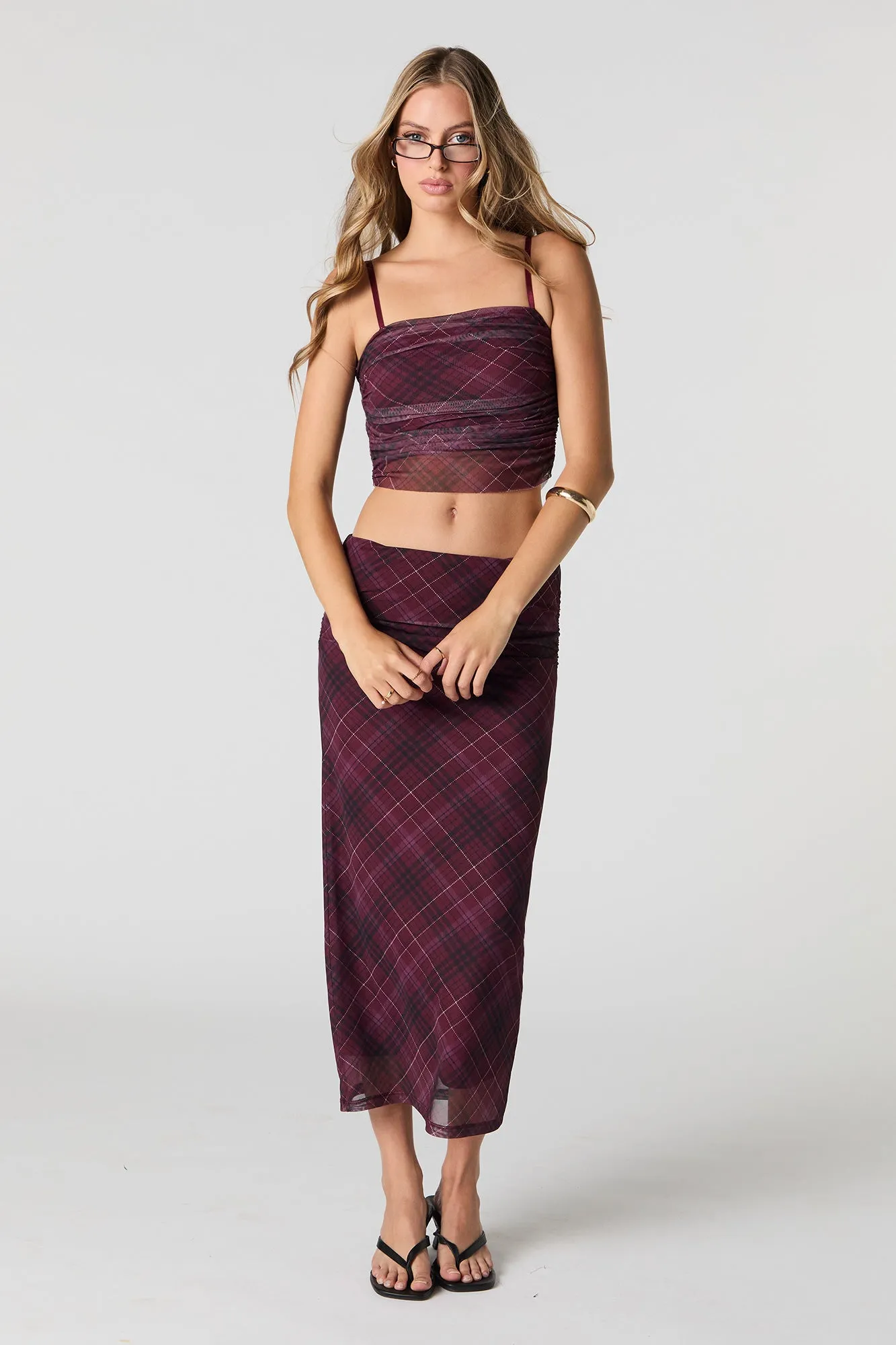 Mesh Ruched Cropped Cami