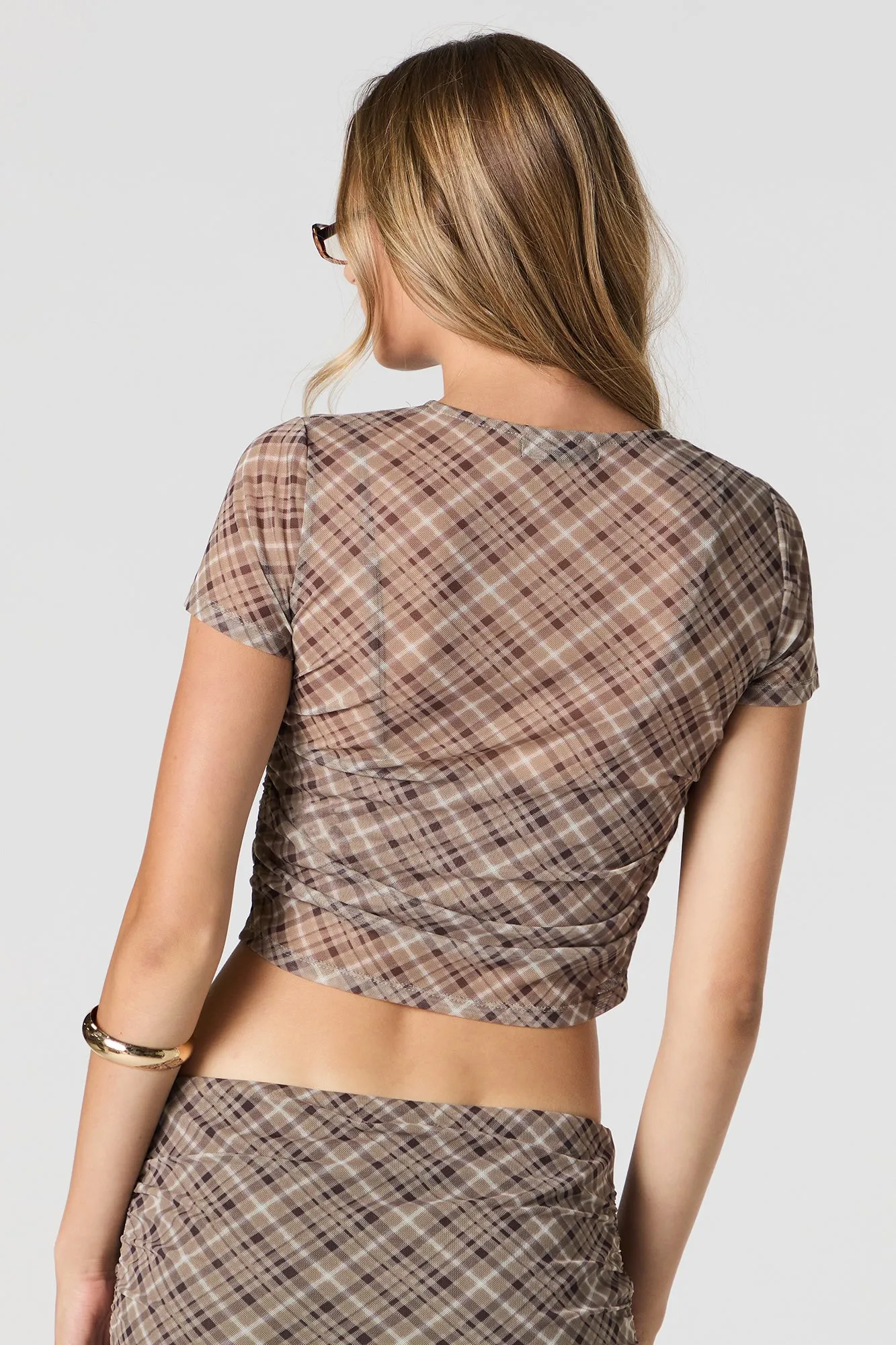 Mesh Ruched Cropped T-Shirt