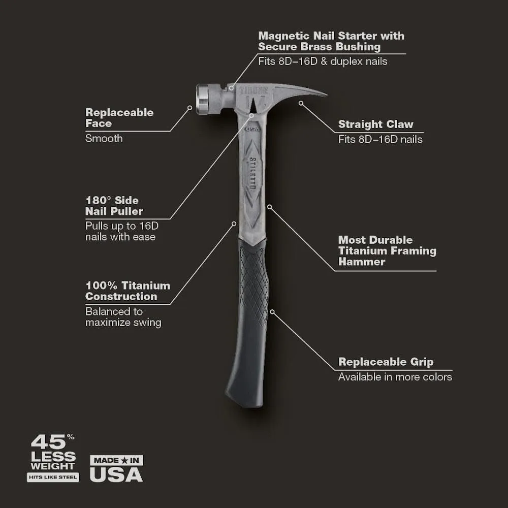 Milwaukee TIB14RSC - STILETTO® TIBONE™ 14oz Smooth/Curved Titanium Framing Hammer