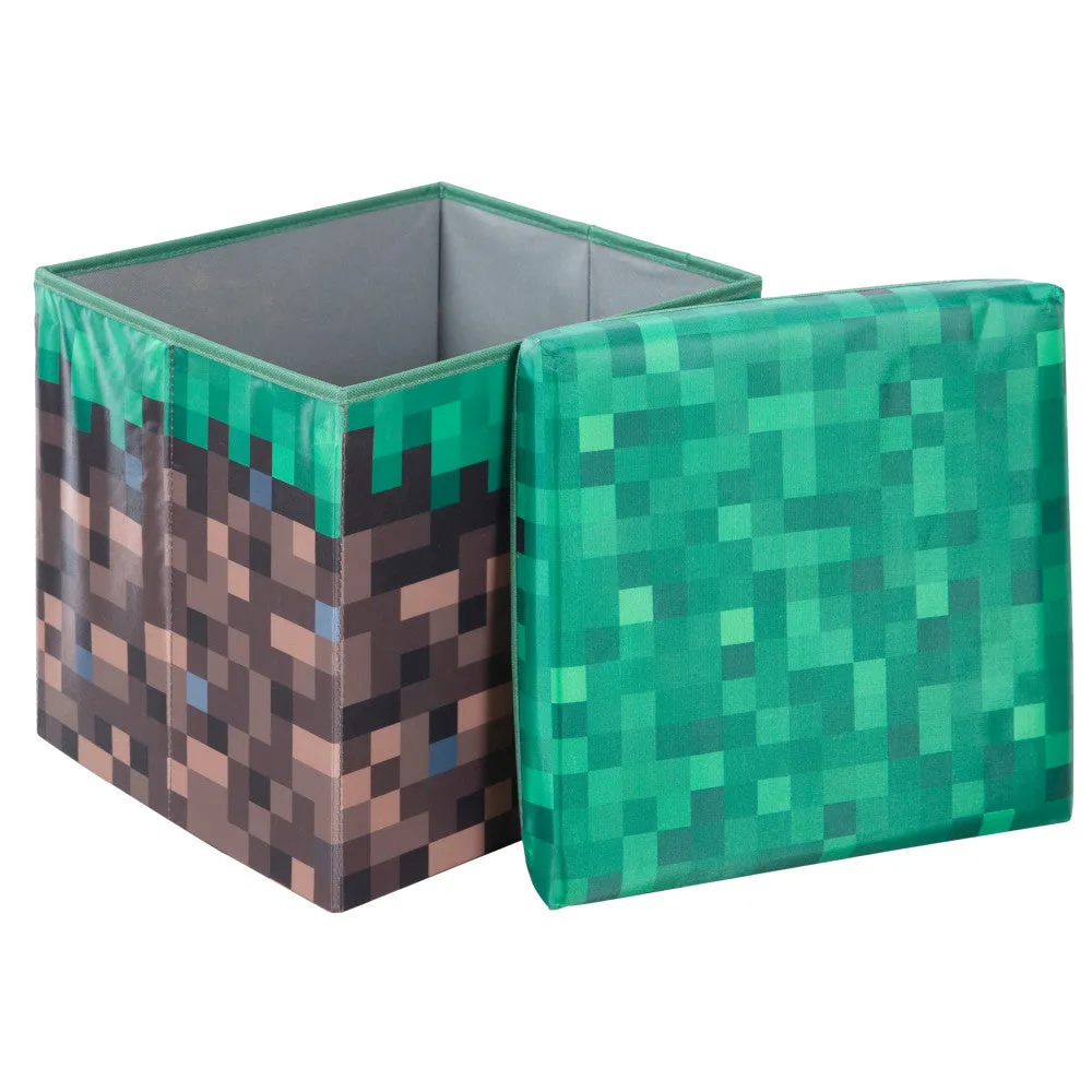 Minecraft Pixel Grass Block Small Ottoman with Storage Lid