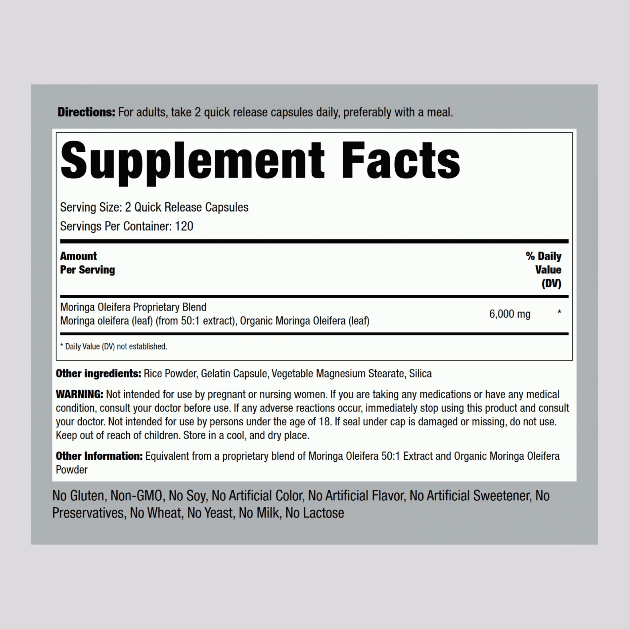 Moringa Oleifera, 6000 mg (per serving), 240 Quick Release Capsules, 2  Bottles