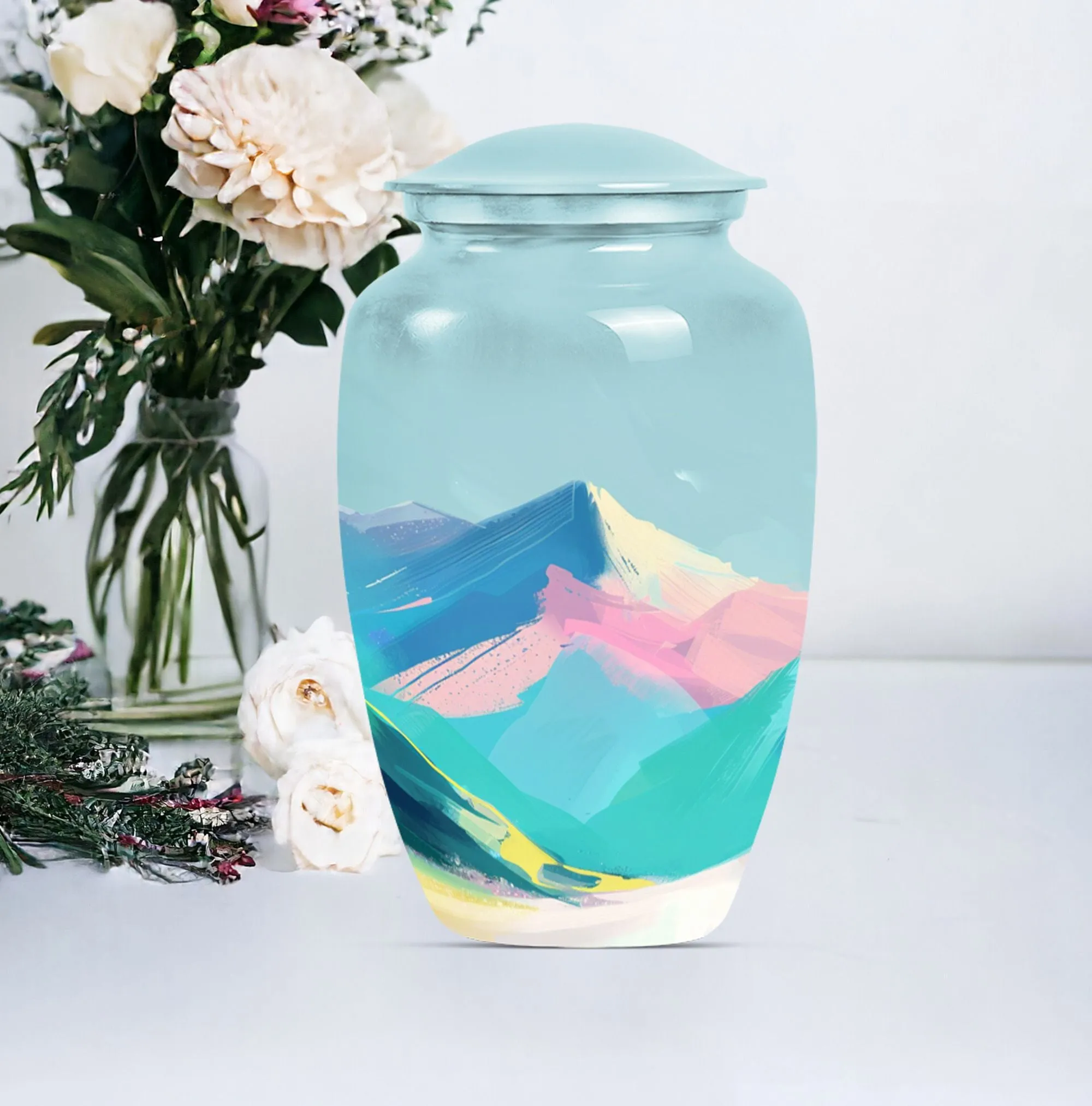 MOUNTAINS Reverence: Purple Meadow Themed Burial Cremation Urn