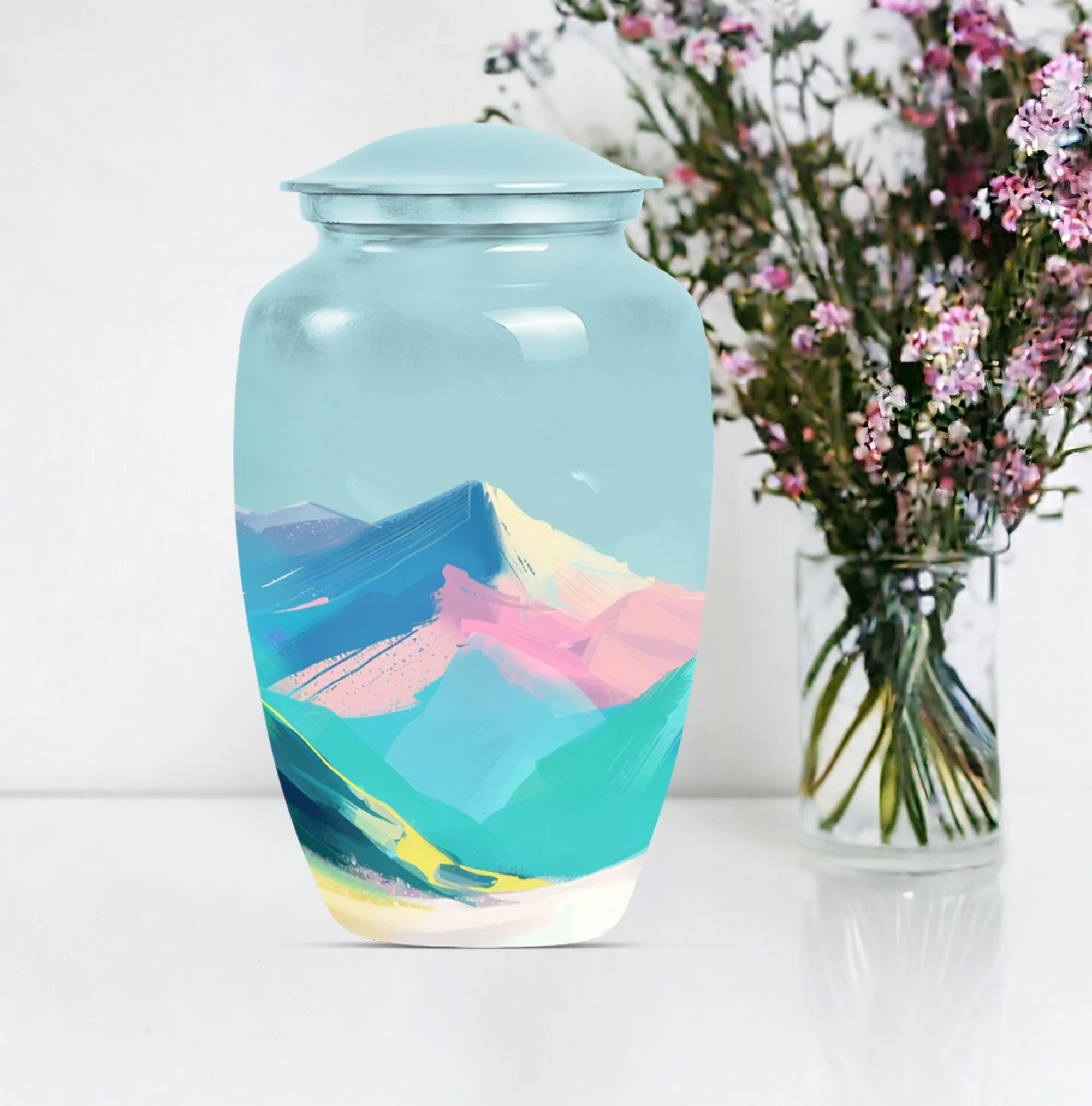 MOUNTAINS Reverence: Purple Meadow Themed Burial Cremation Urn
