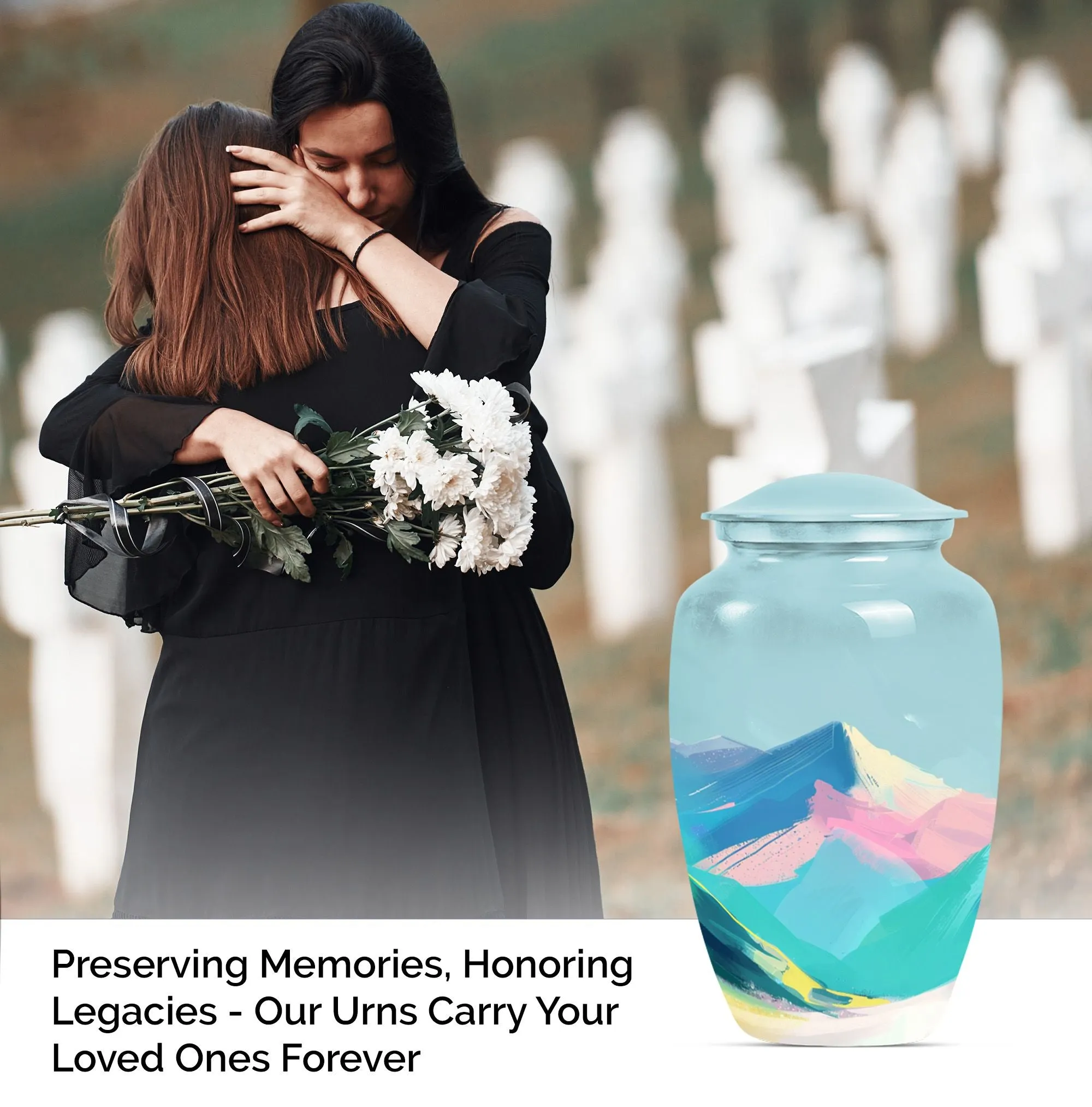 MOUNTAINS Reverence: Purple Meadow Themed Burial Cremation Urn