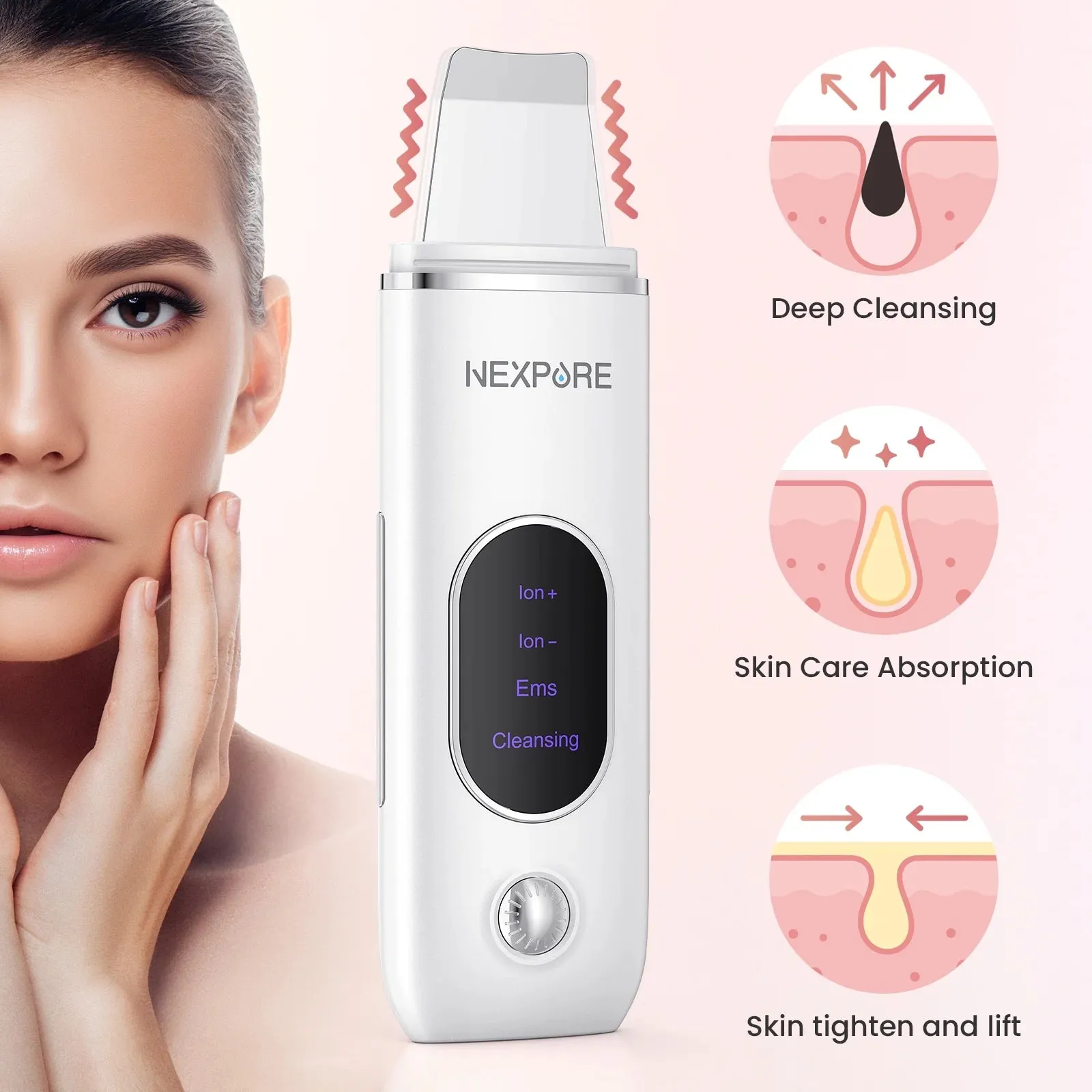 NEXPURE Skin Spatula - 4 Modes, Blackhead Remover, Pore Extractor, Deep Cleansing for Facial Skin Care, White