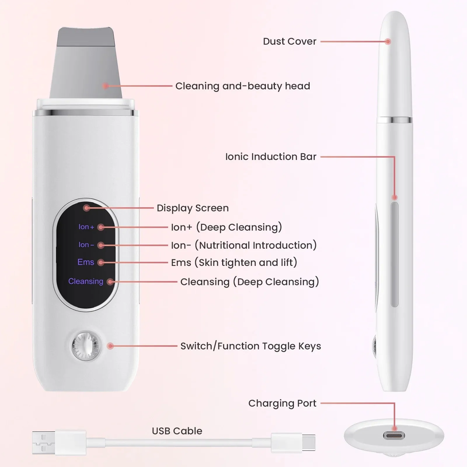 NEXPURE Skin Spatula - 4 Modes, Blackhead Remover, Pore Extractor, Deep Cleansing for Facial Skin Care, White