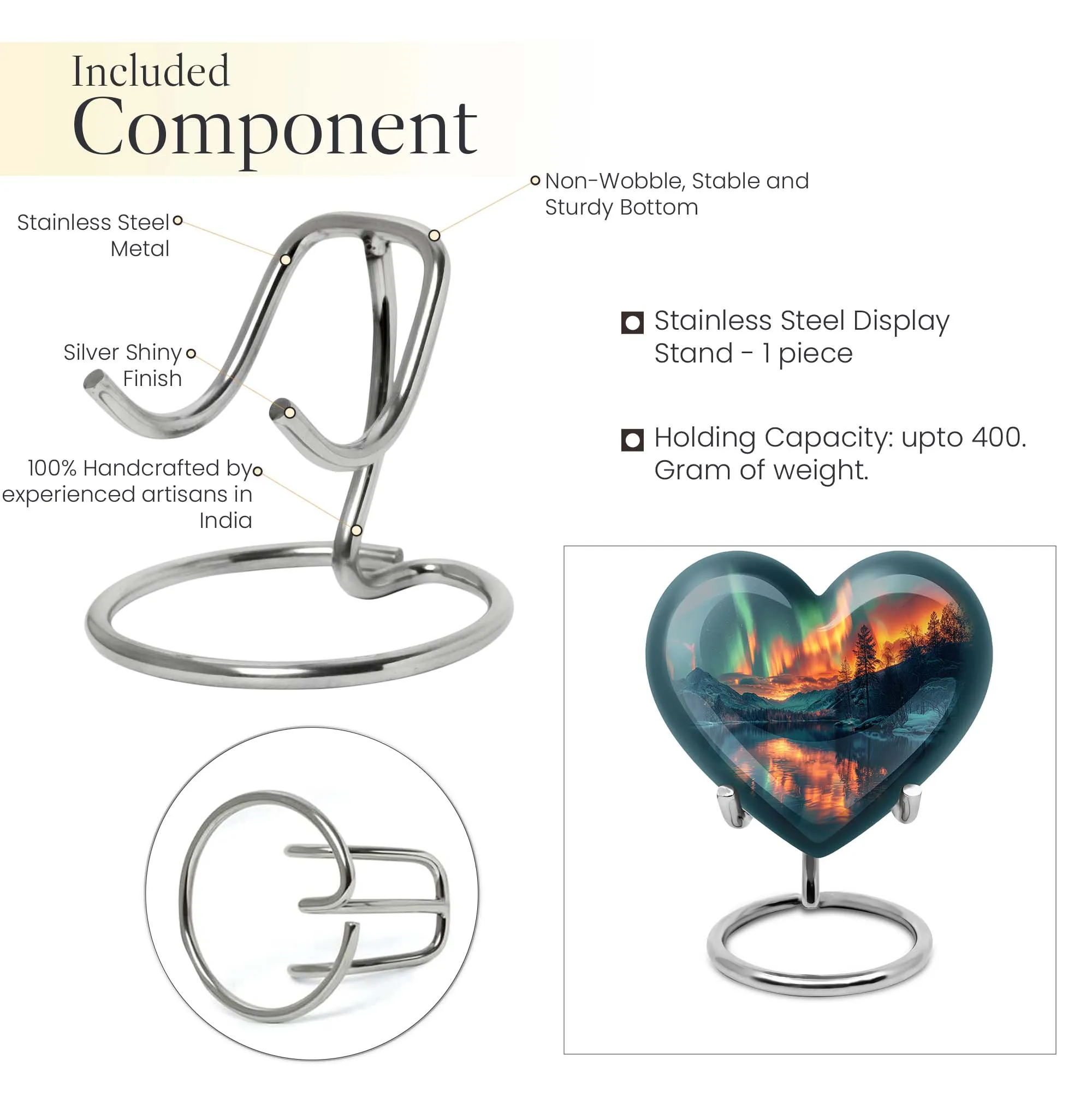 Northern Lights Cremation Urn: Customizable Large Heart-Design for Beloveds