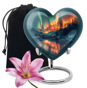 Northern Lights Cremation Urn: Customizable Large Heart-Design for Beloveds