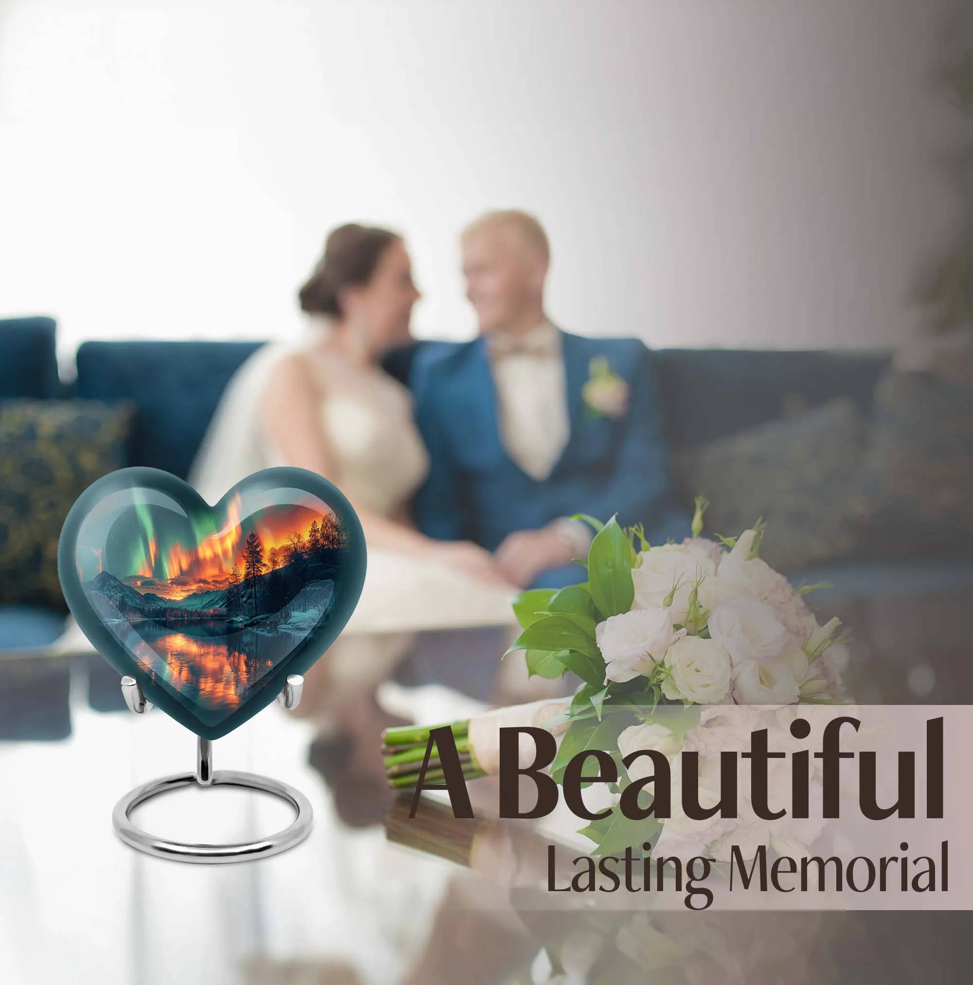 Northern Lights Cremation Urn: Customizable Large Heart-Design for Beloveds