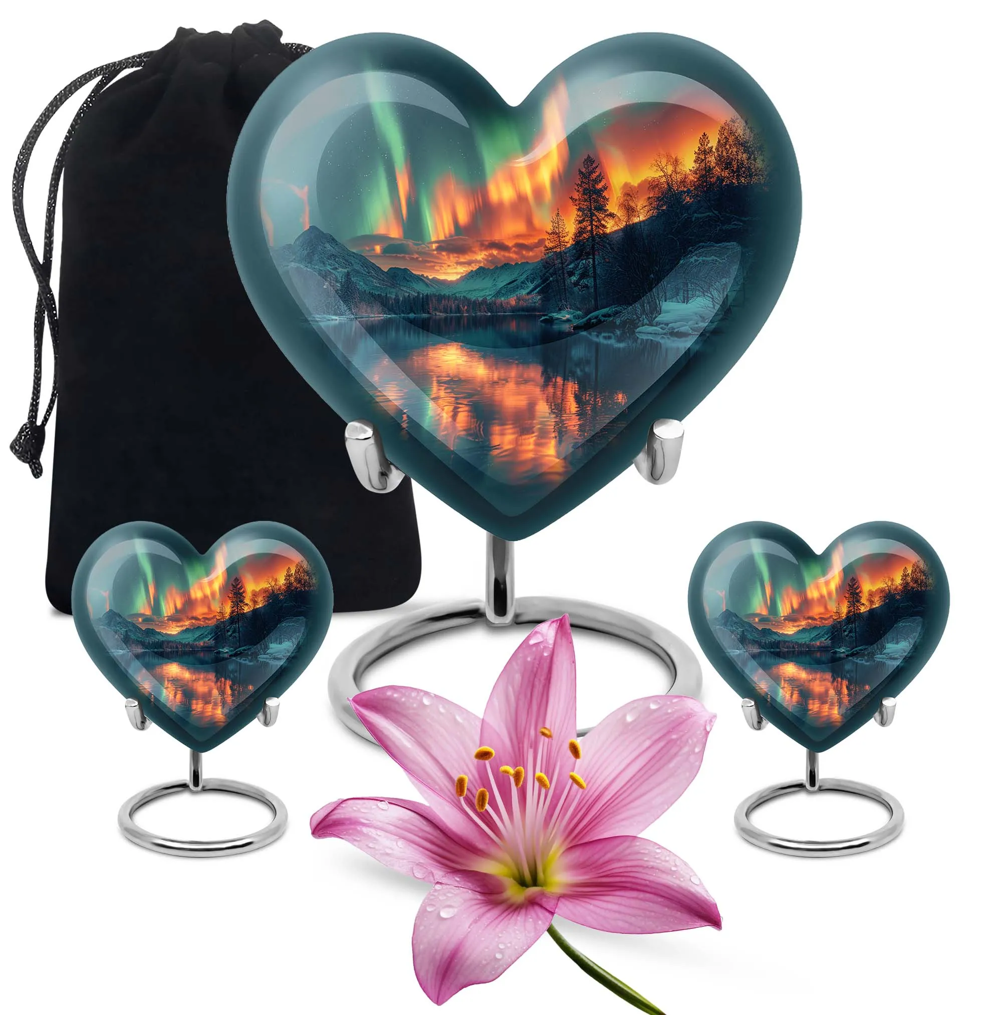 Northern Lights Cremation Urn: Customizable Large Heart-Design for Beloveds