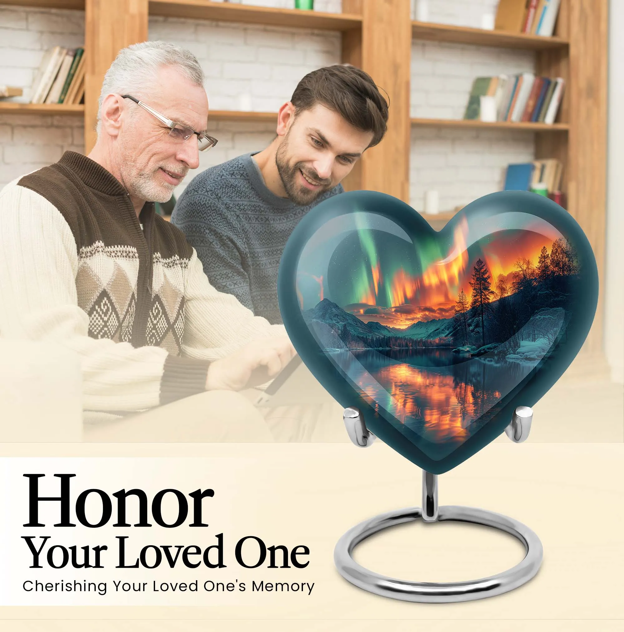 Northern Lights Cremation Urn: Customizable Large Heart-Design for Beloveds