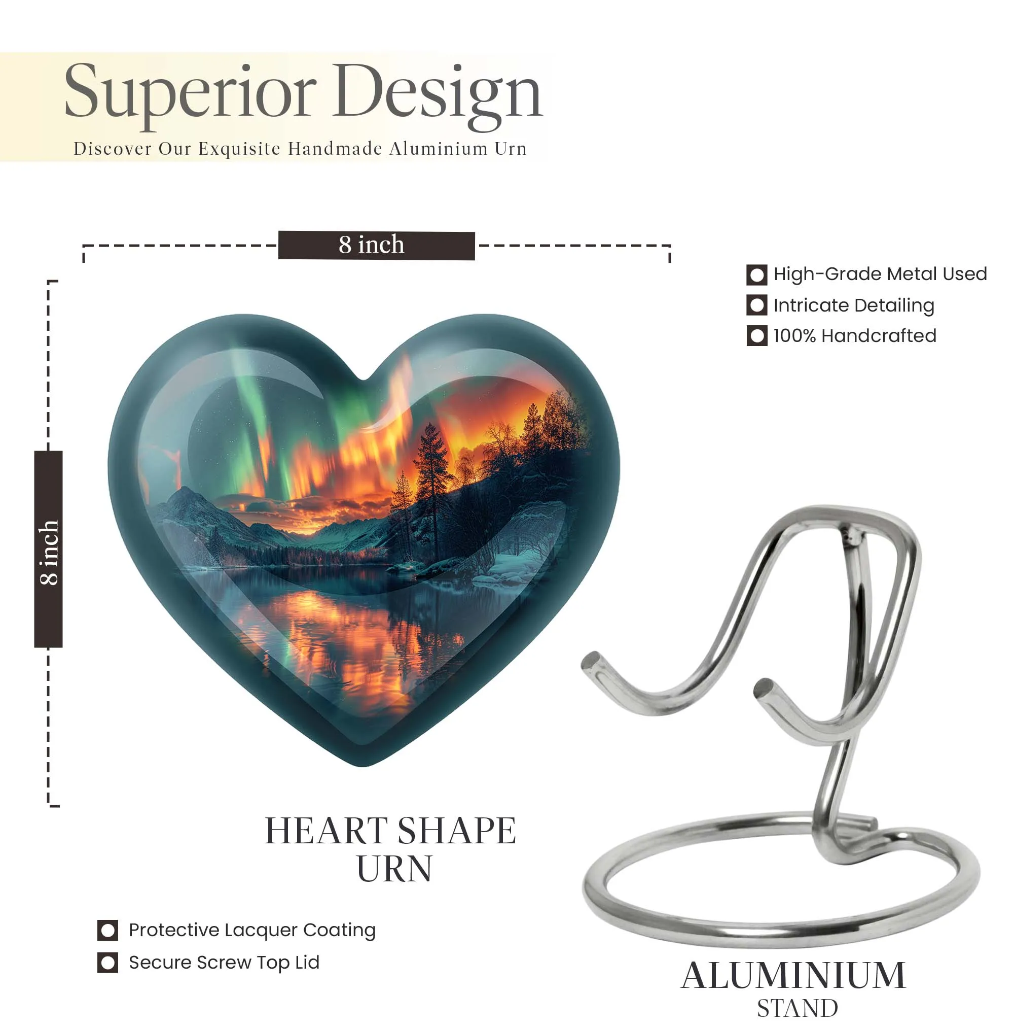 Northern Lights Cremation Urn: Customizable Large Heart-Design for Beloveds