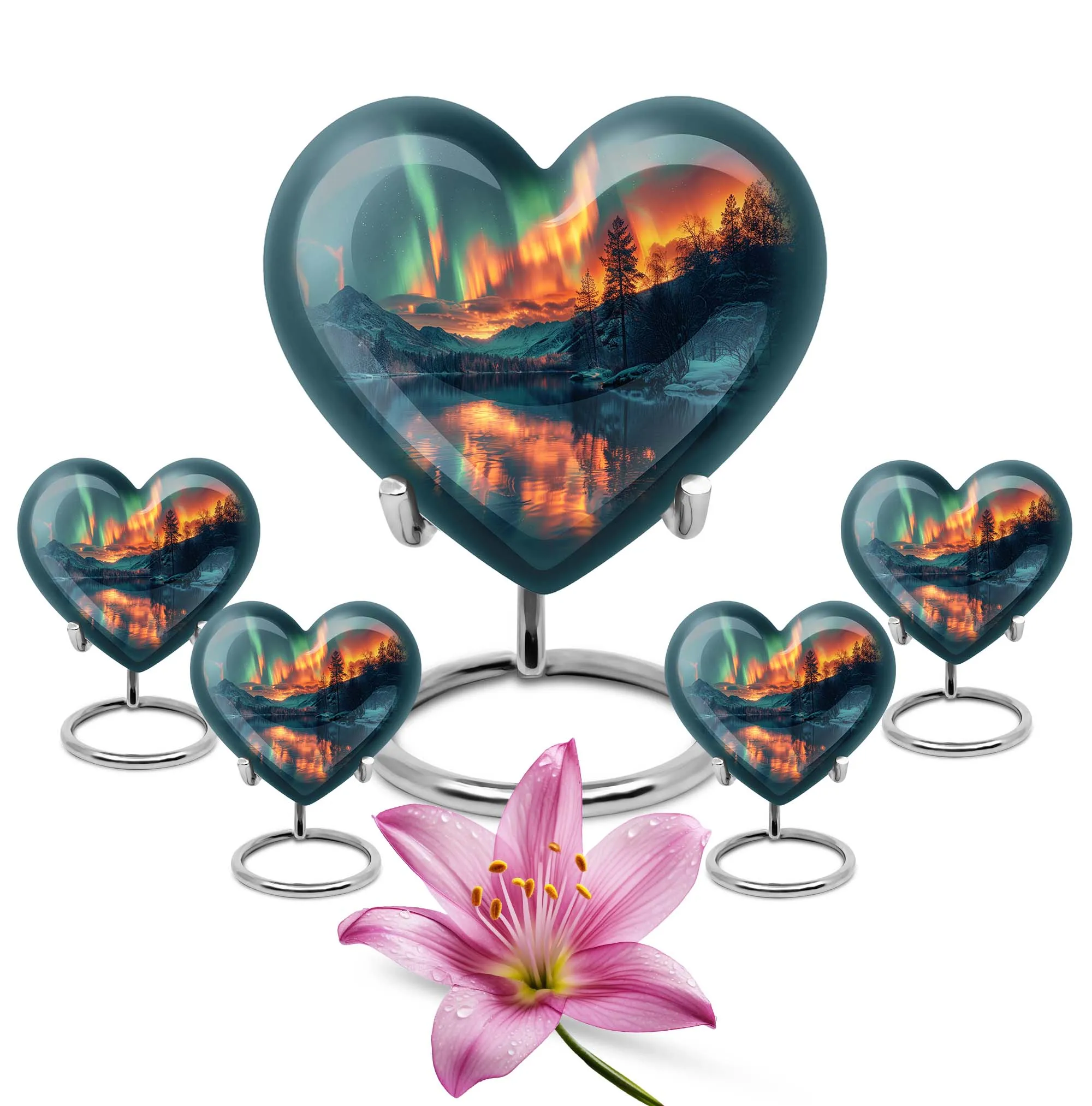 Northern Lights Cremation Urn: Customizable Large Heart-Design for Beloveds