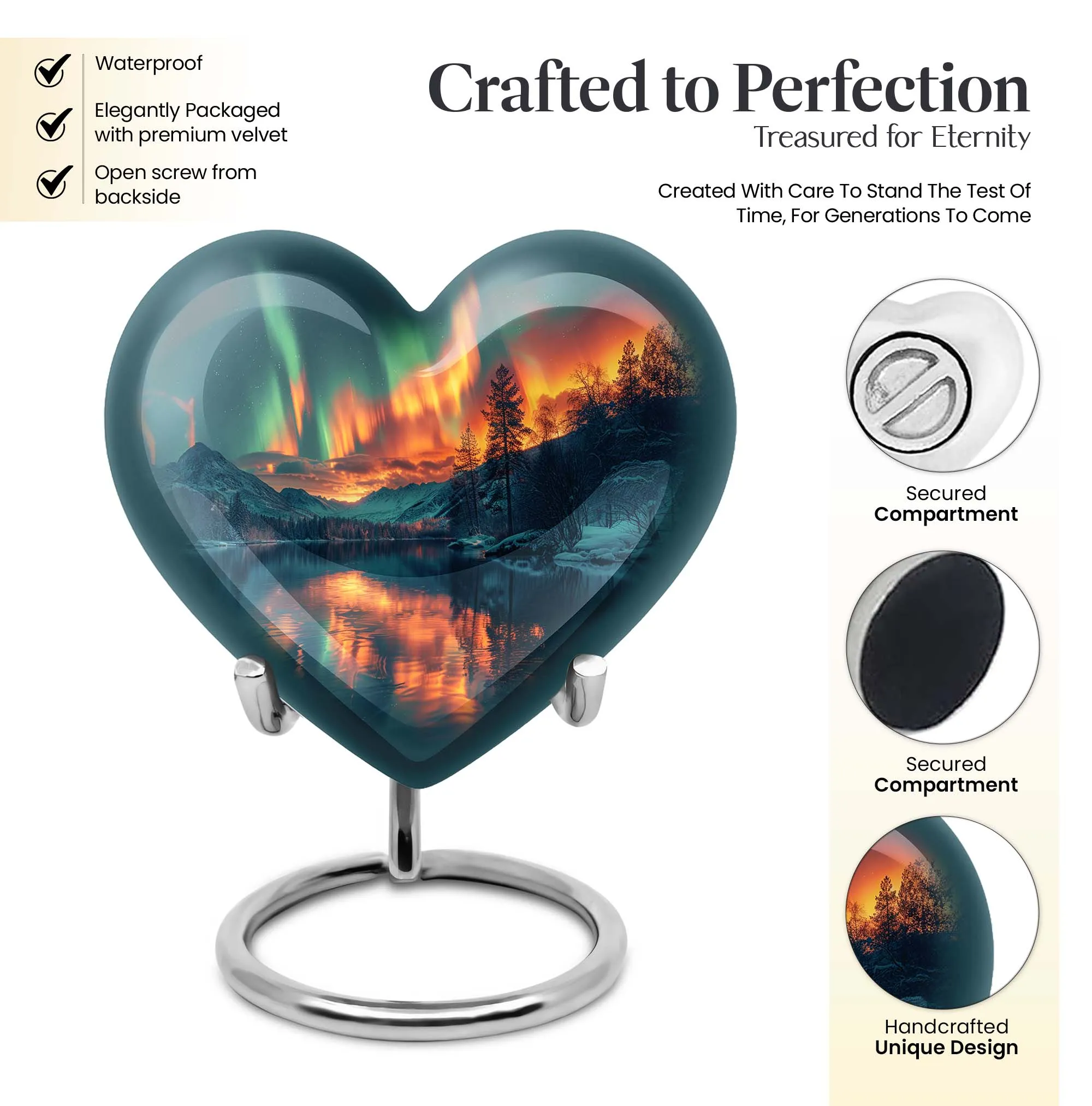 Northern Lights Cremation Urn: Customizable Large Heart-Design for Beloveds