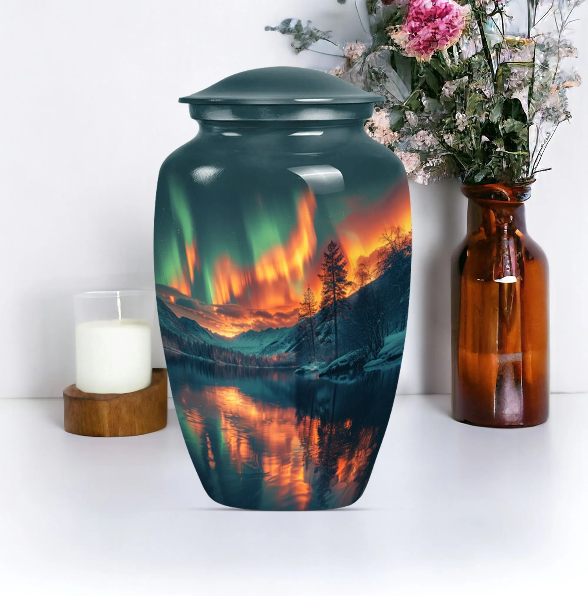 Northern Lights Custom Burial Urn - Cremation Dad Urn For Ashes