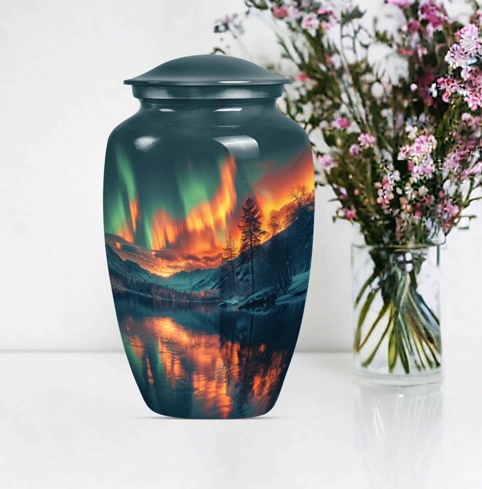 Northern Lights Custom Burial Urn - Cremation Dad Urn For Ashes